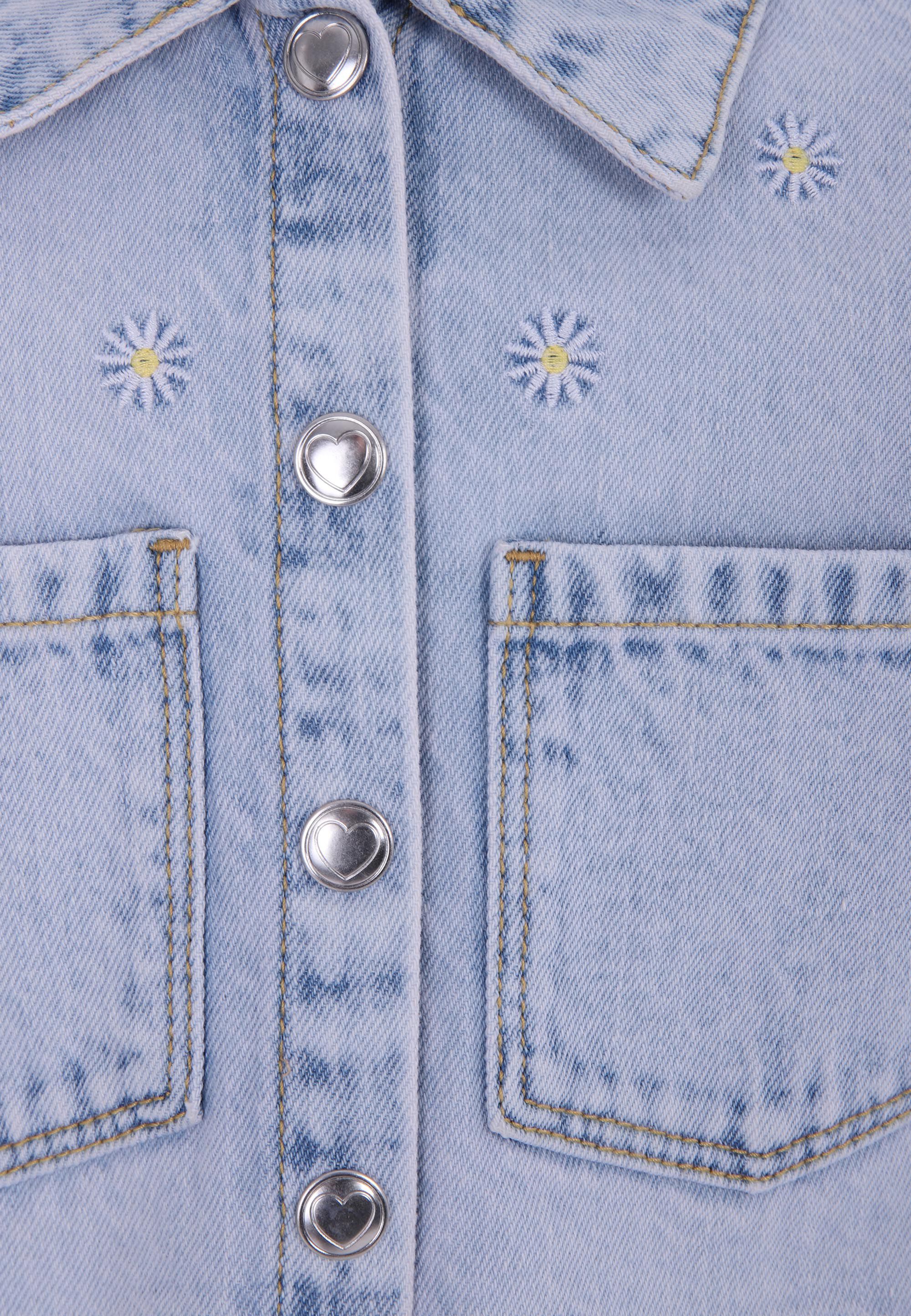 Younger Girls Blue Denim Daisy Embroidered Jacket