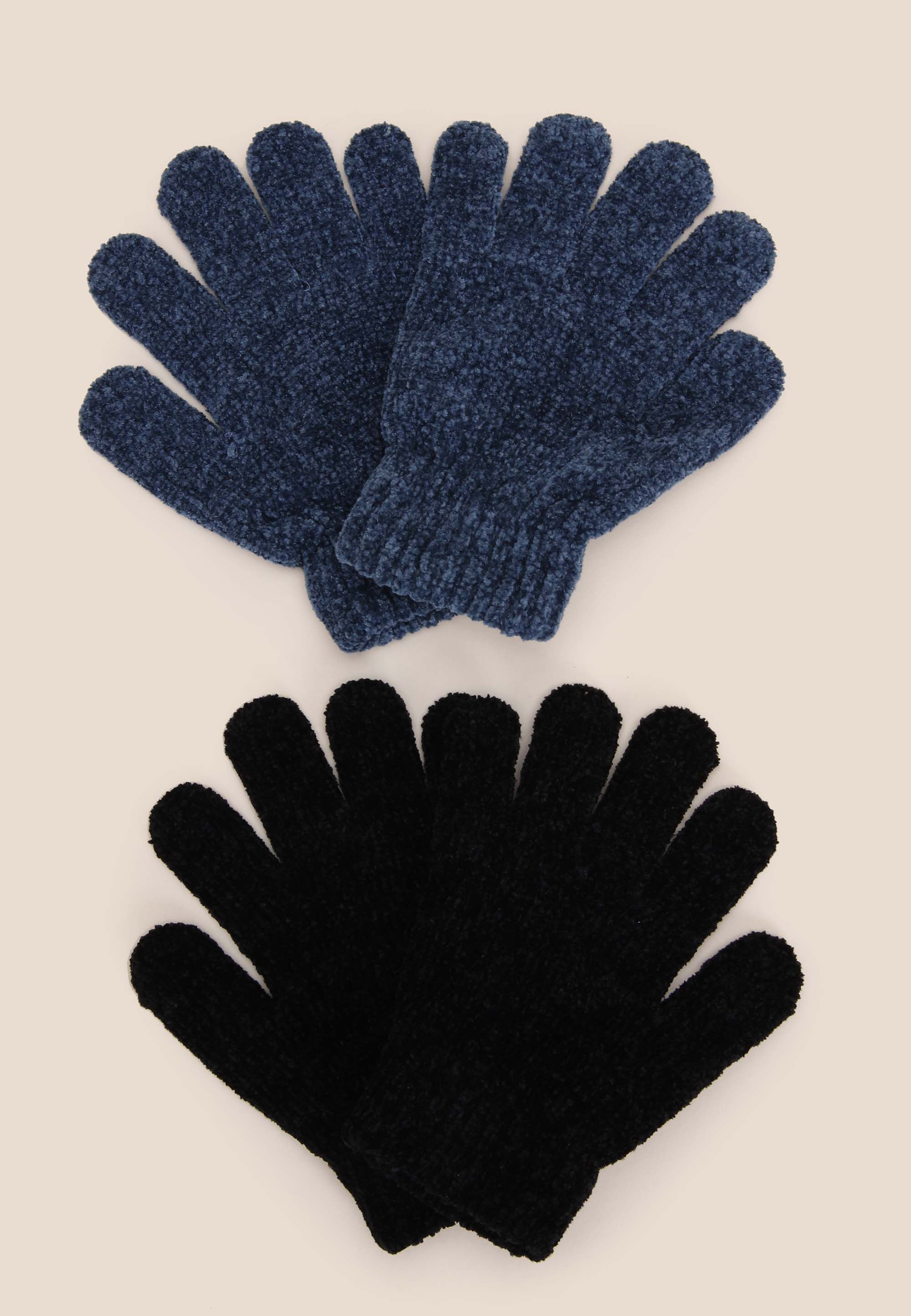 Older Girls 2pk Black & Blue Chenille Gloves