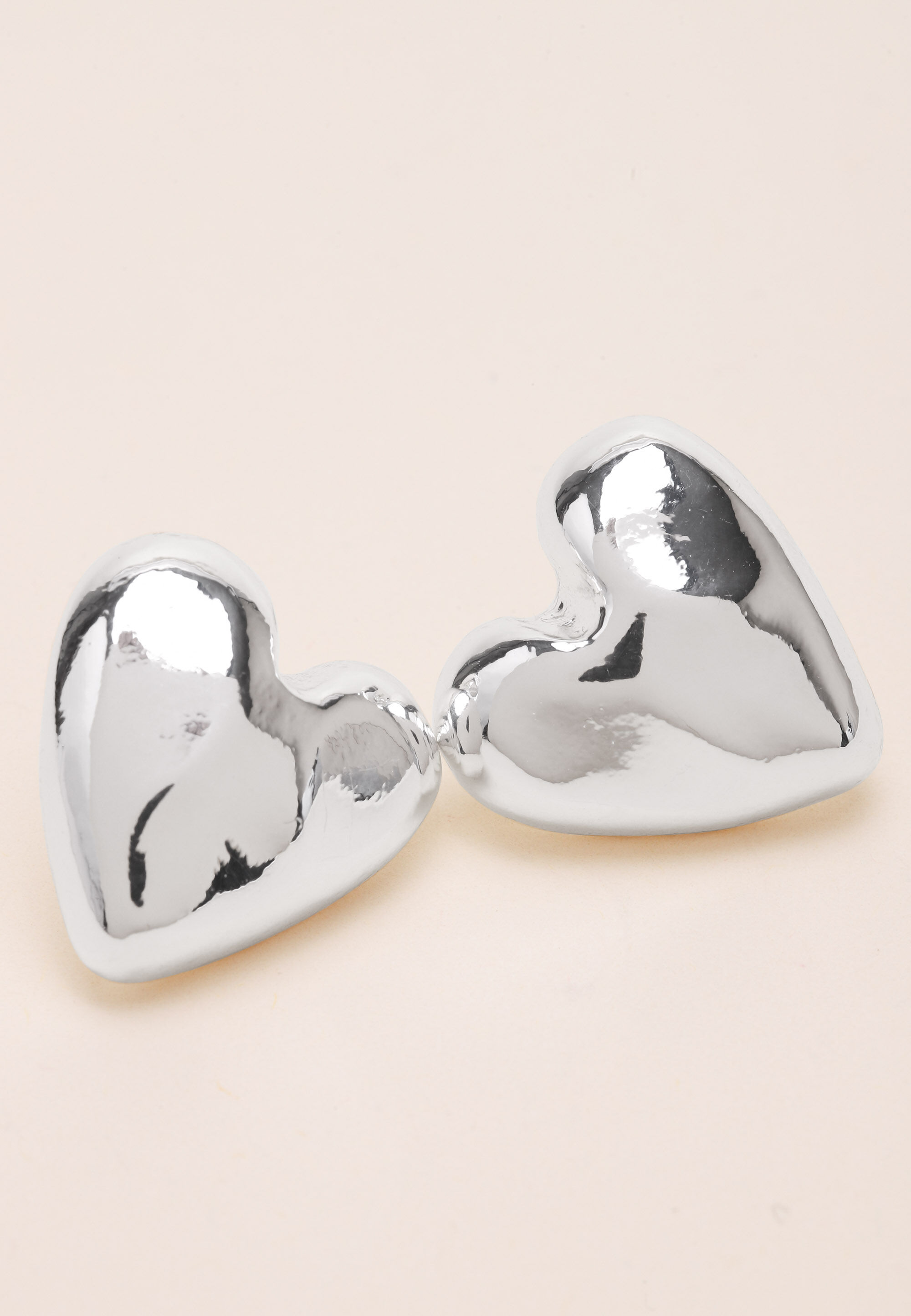 Womens Silver Molten Heart Stud Earrings