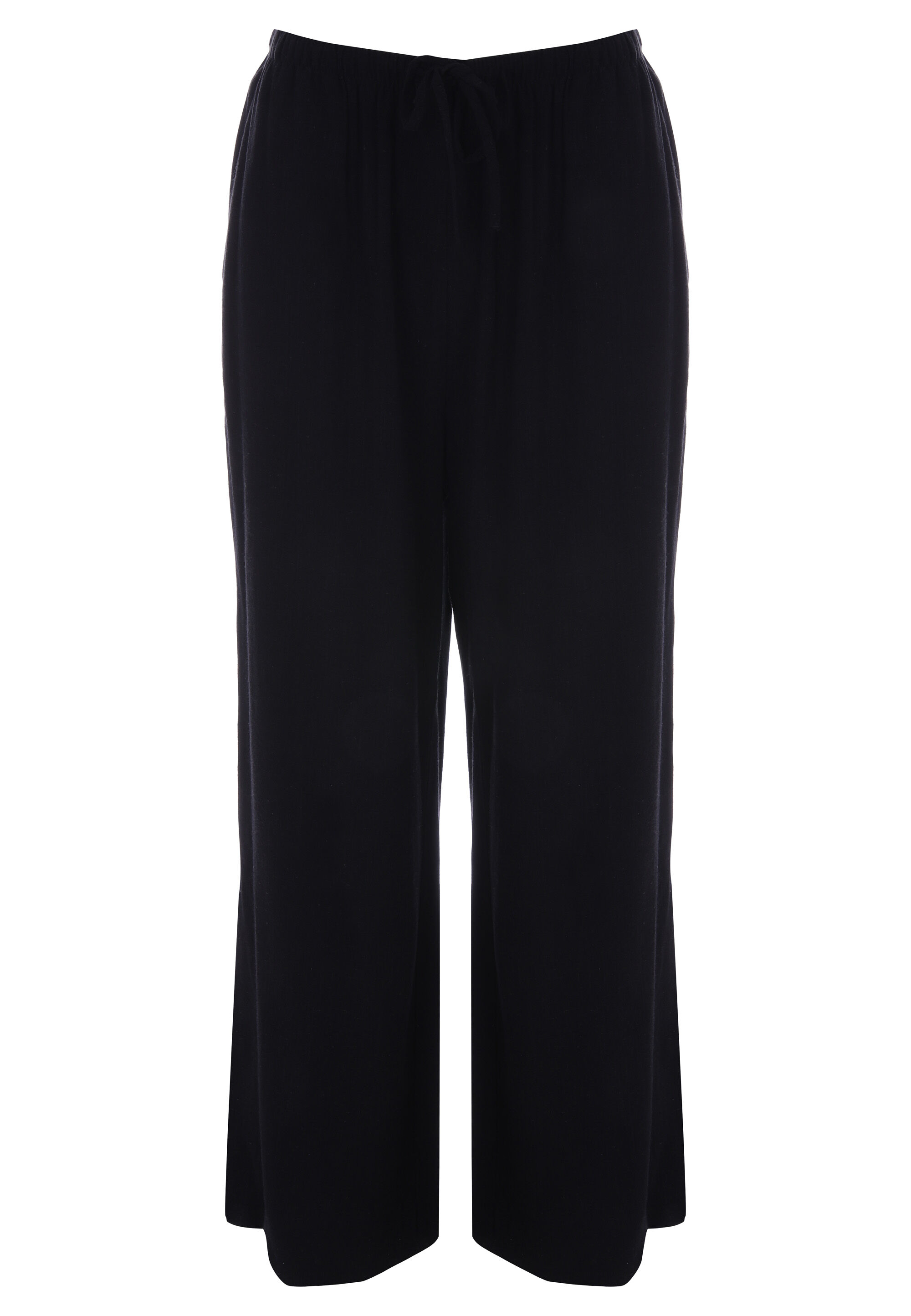Womens Black Plain Wide Leg Linen Trousers
