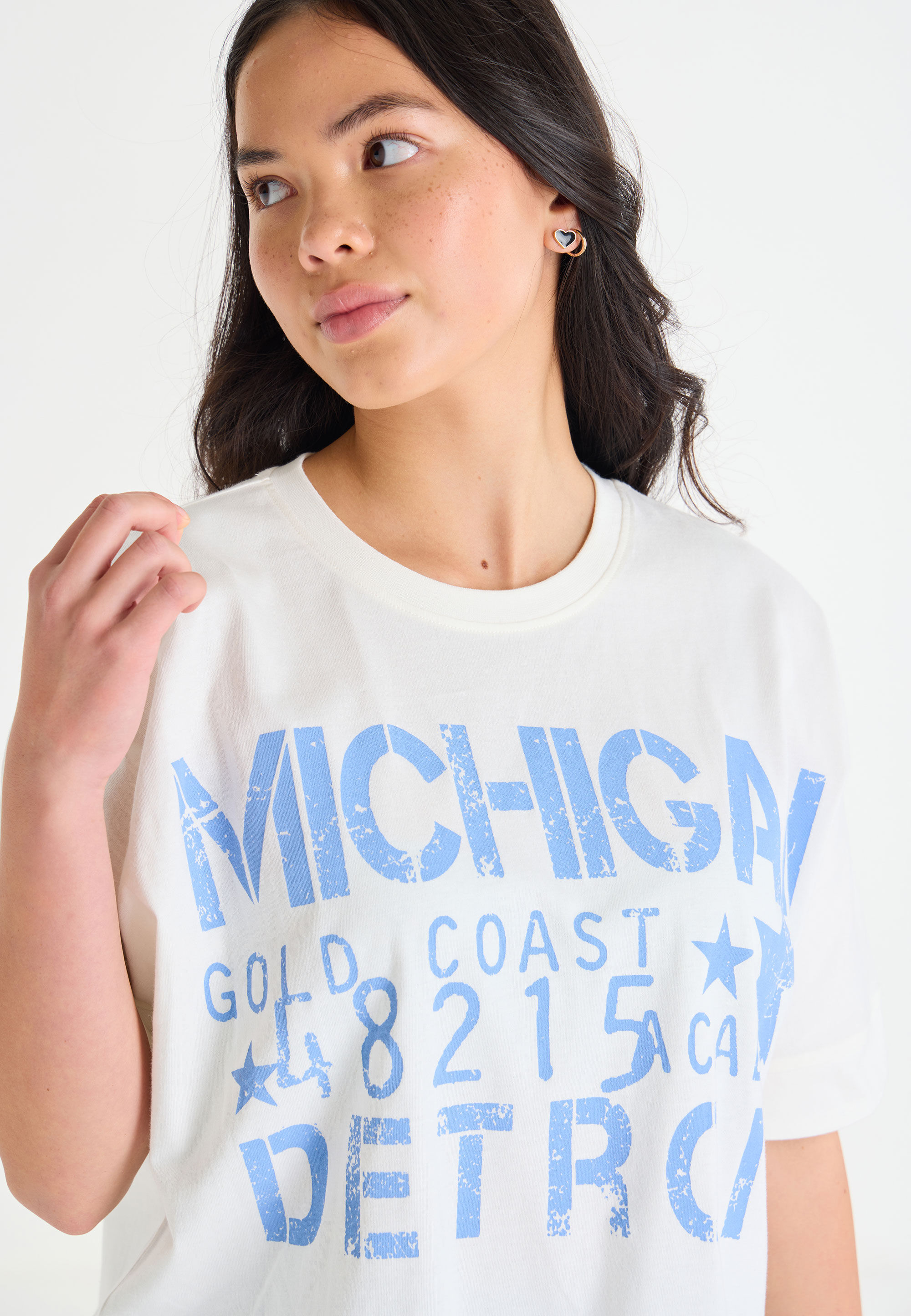 Older Girls White Oversized Curve Hem Graphic T-Shirt
