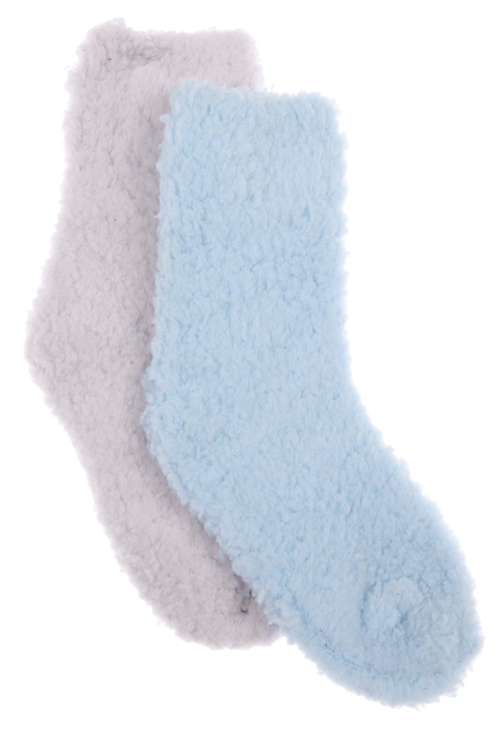 Girls 2pk Blue & Grey Teddy Fleece Socks