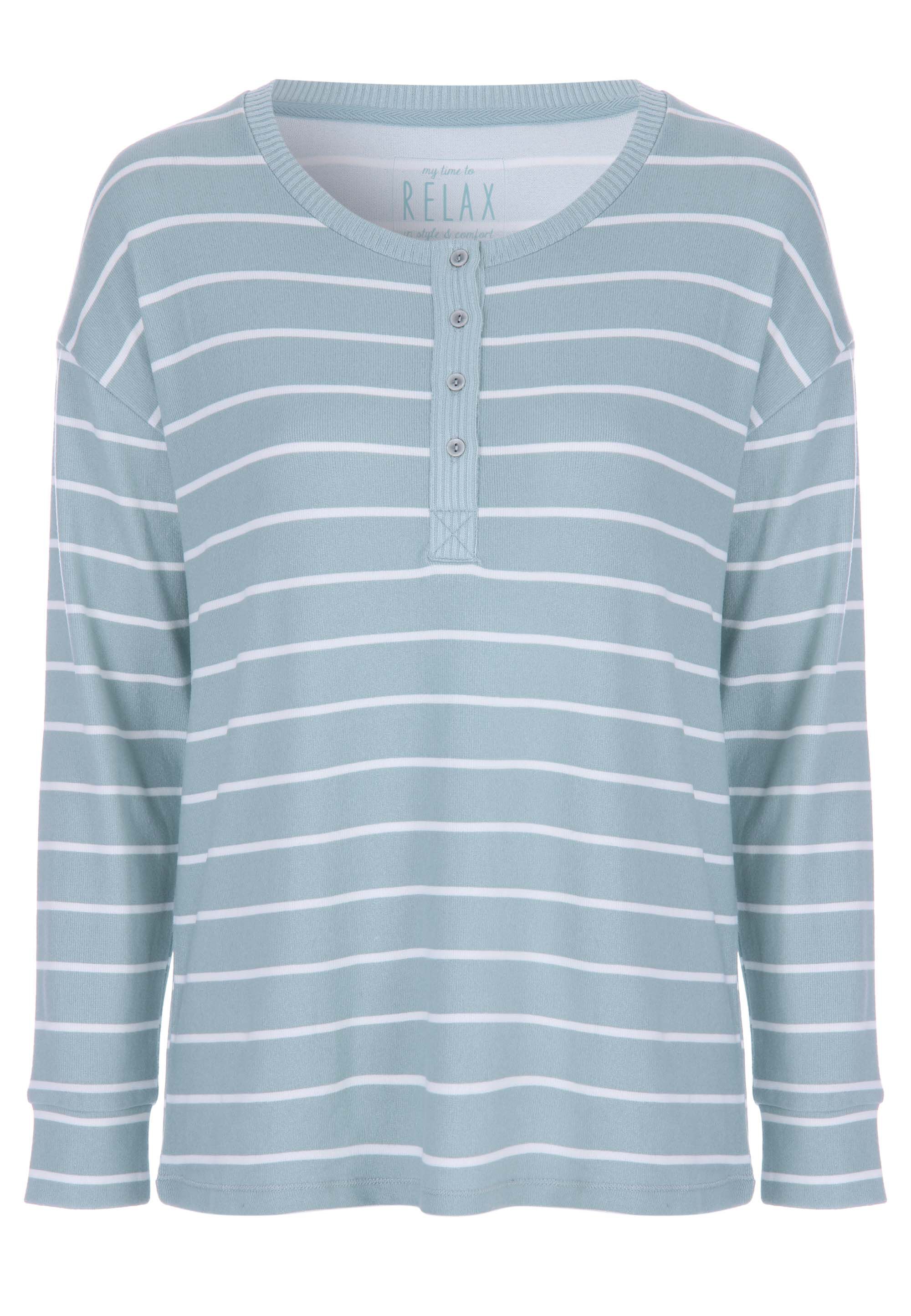 Womens Sage Stripe Soft Touch Henly Pyjama Top