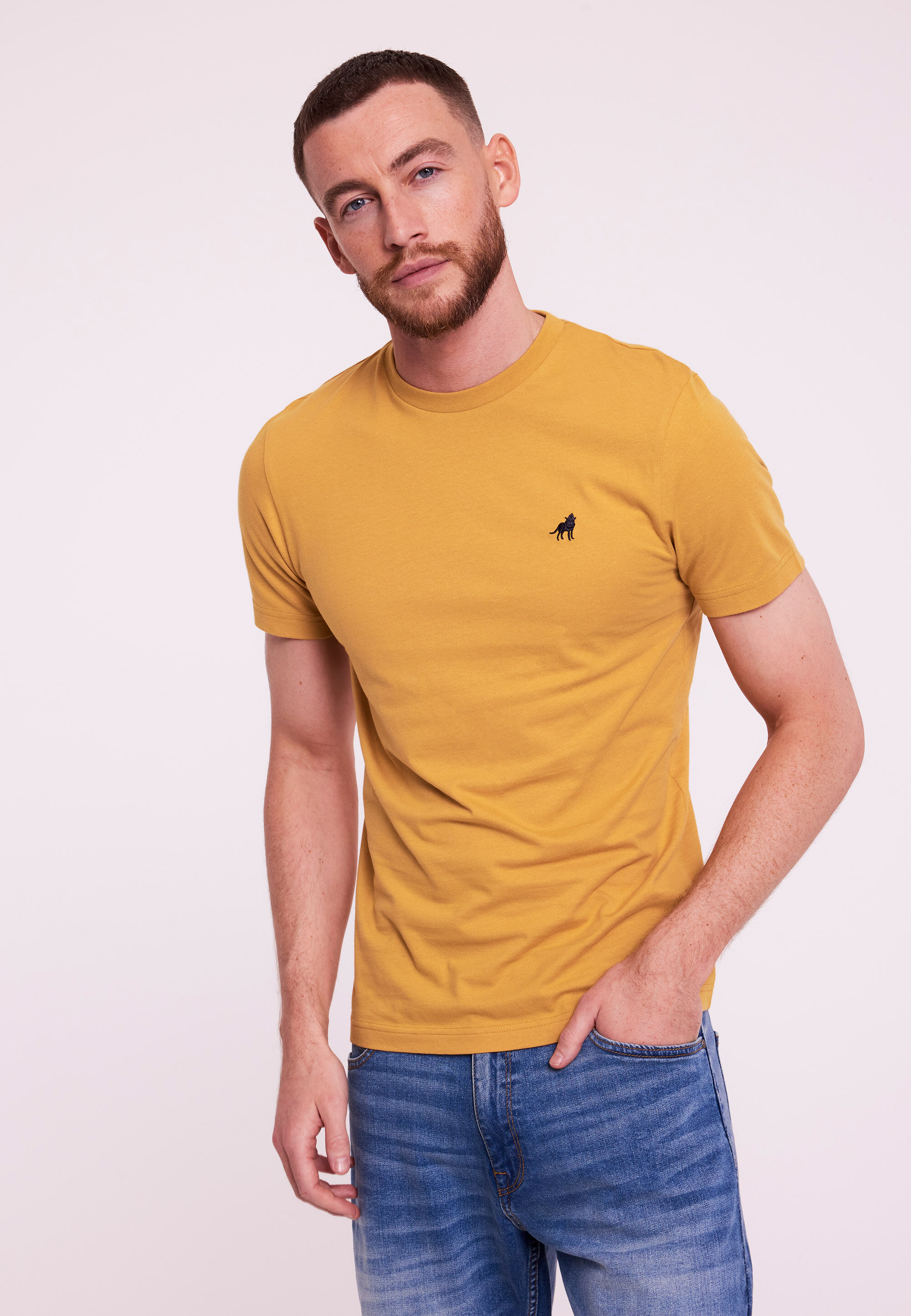 Mens Mustard Crew Neck Basic T-Shirt