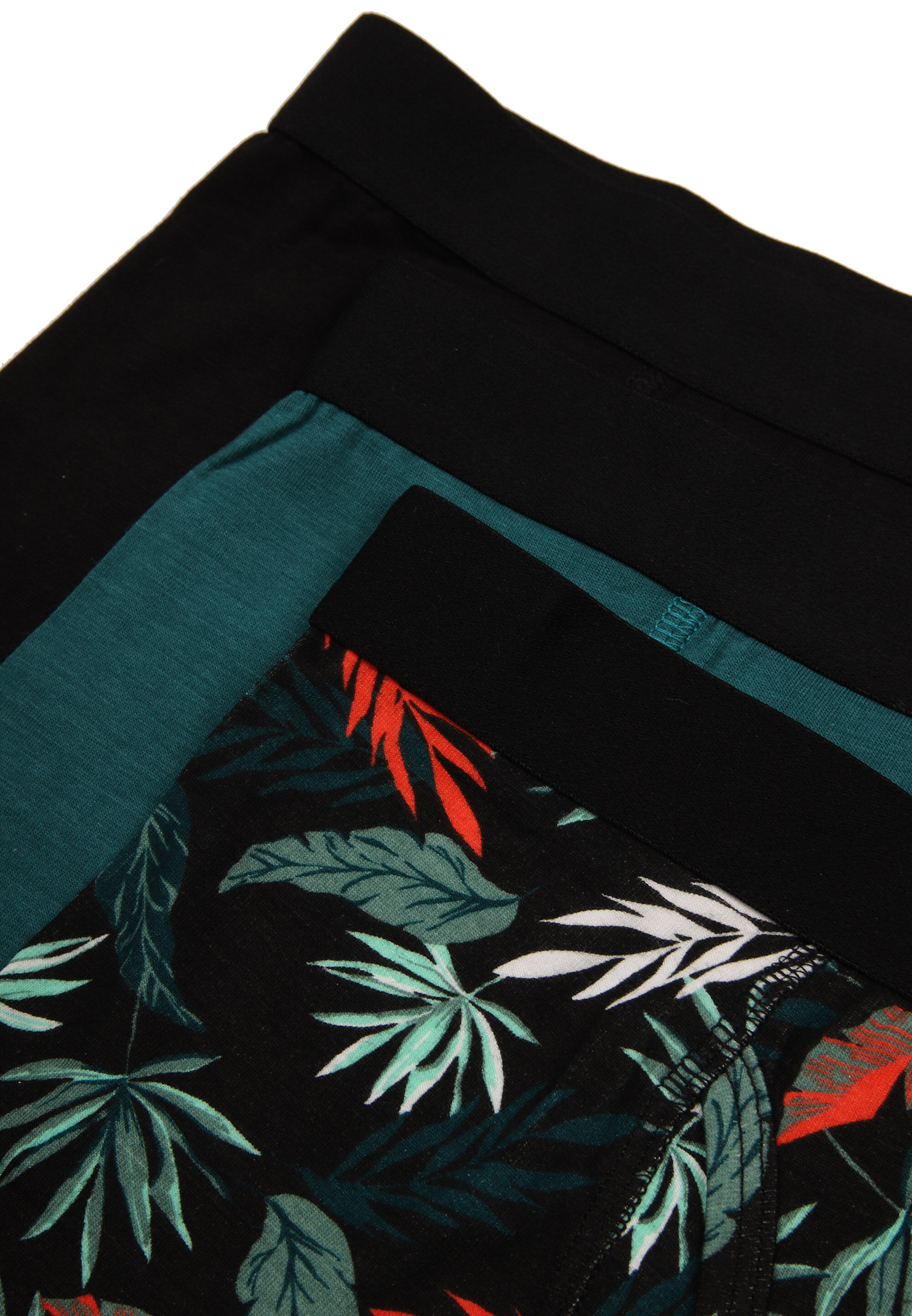 Older Boys 3pk Black & Green Leaf Print Trunks