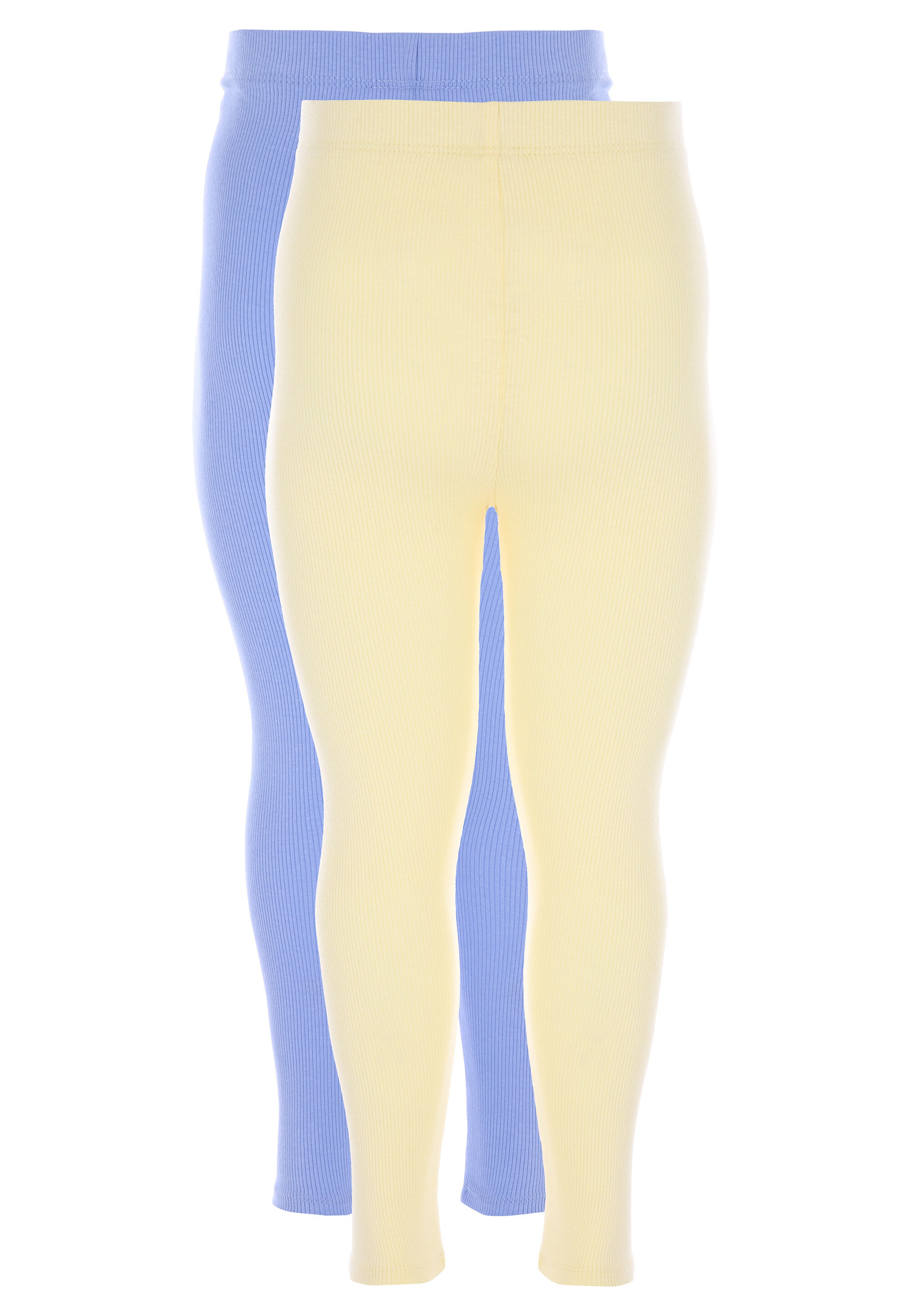 Younger Girls 2pk Yellow & Blue Ribbed Leggings