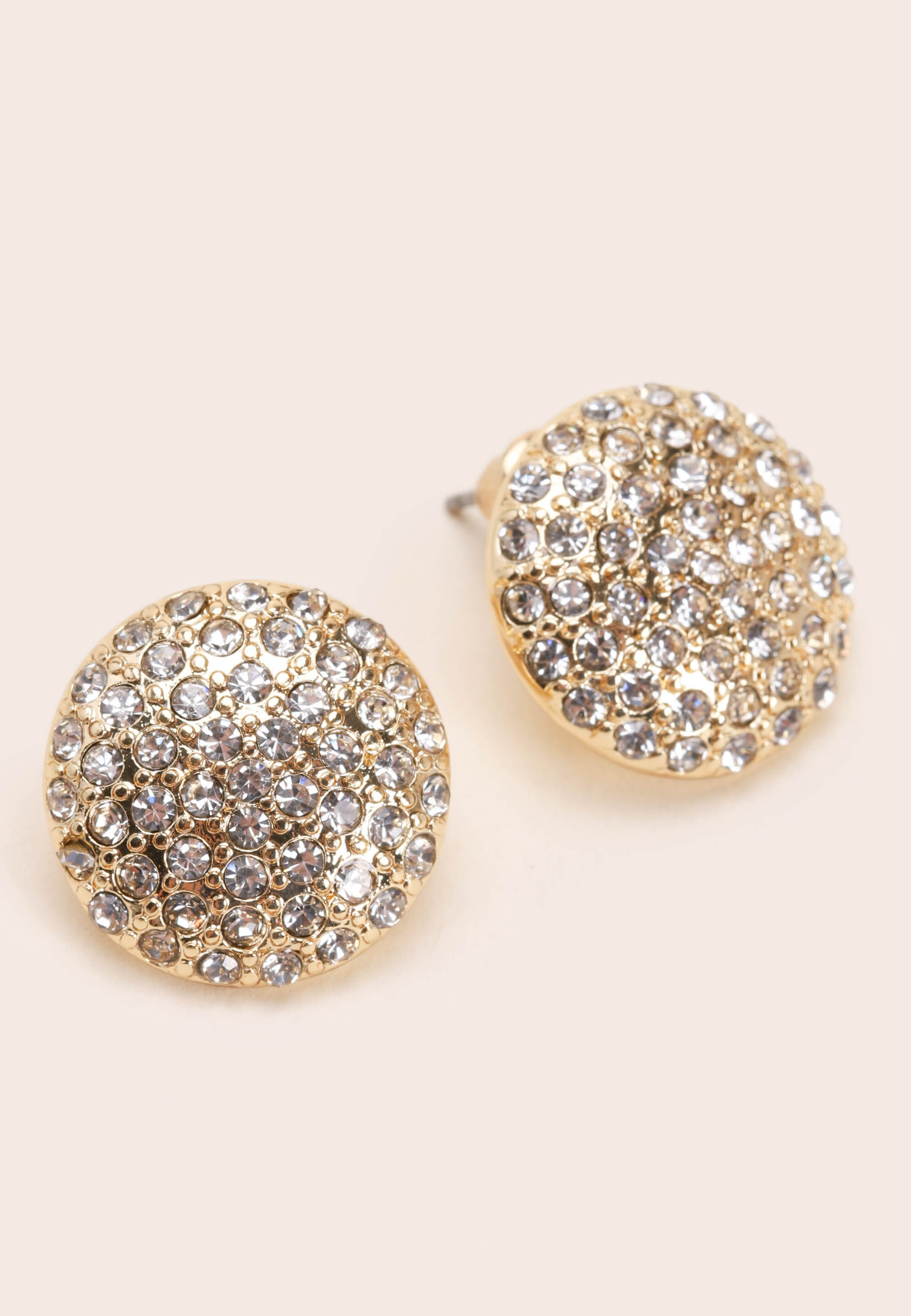 Womens Gold Diamante Large Stud Earrings