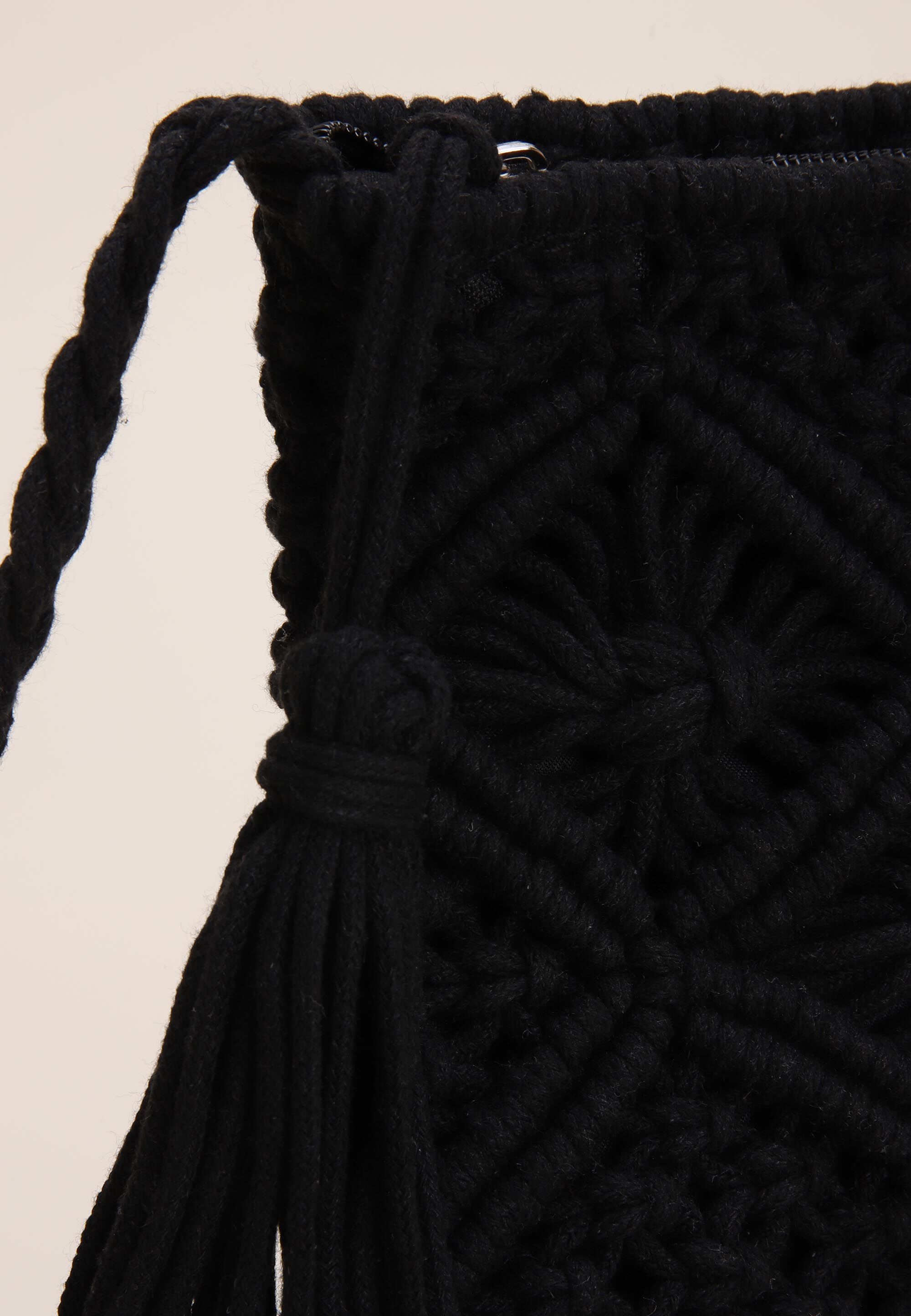 Womens Black Cotton Crochet Cross Body Bag
