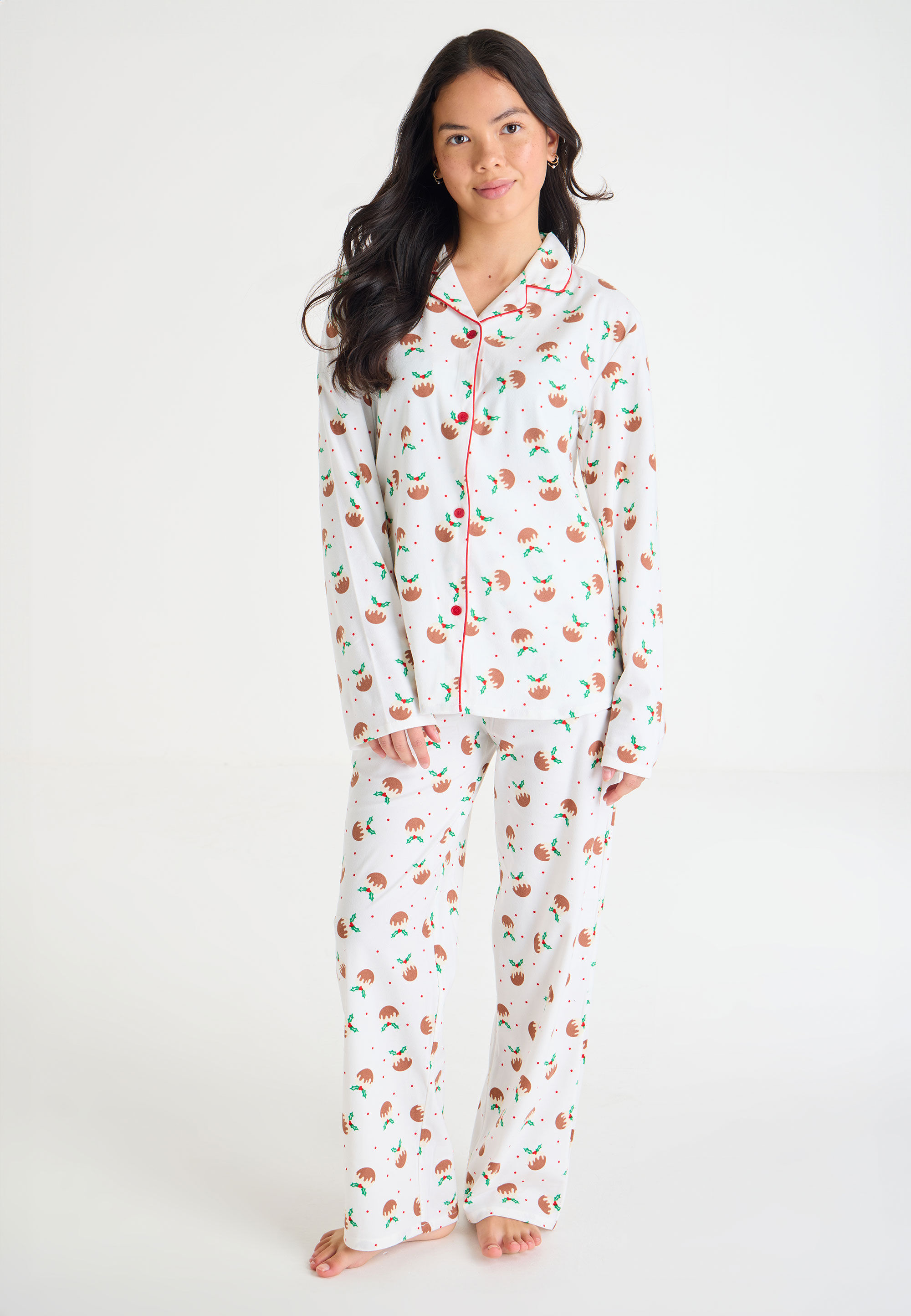 Girls Cream Christmas Pudding Family Pyjama Set
