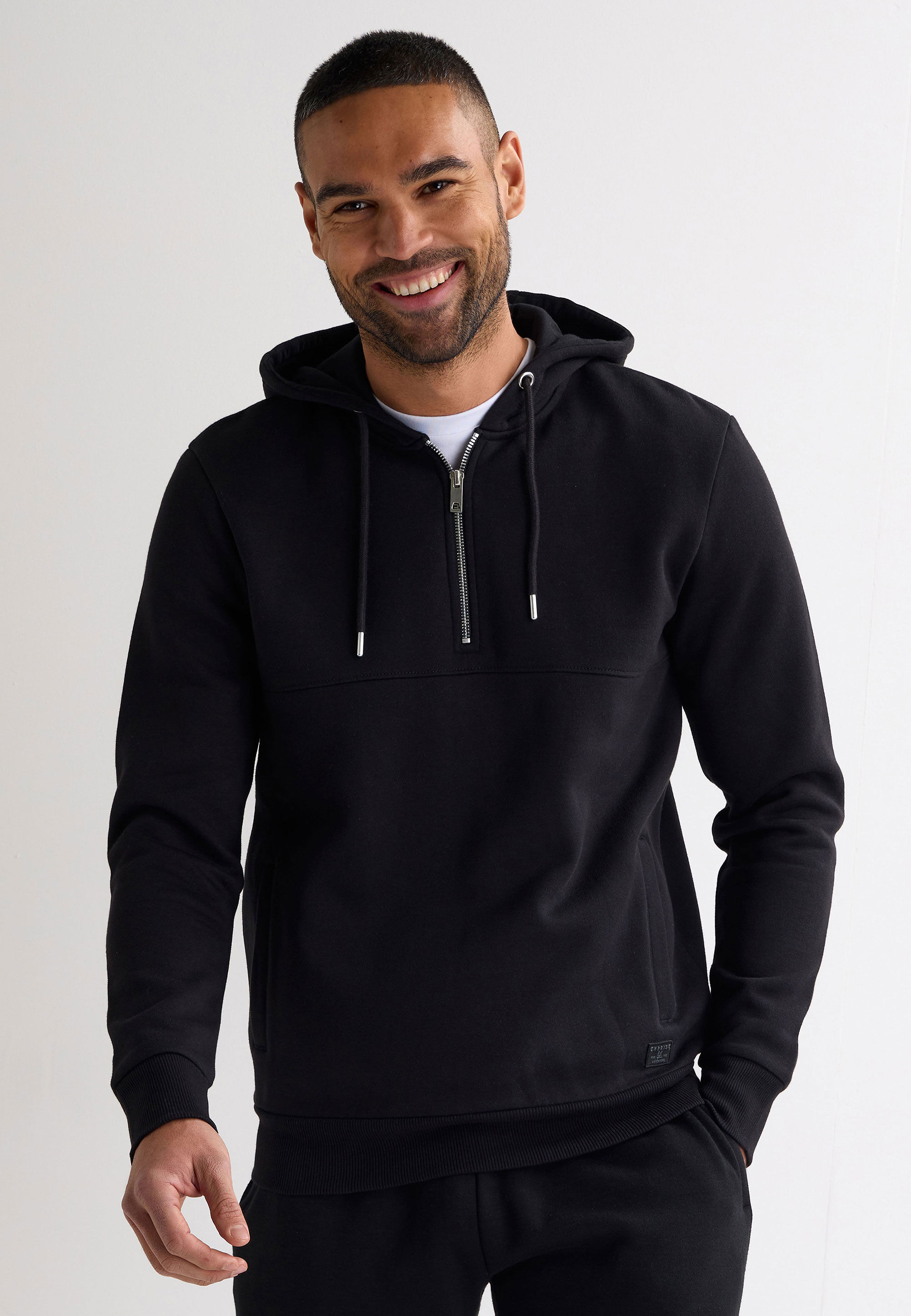 Mens Black Zip Front Hoodie Sweatshirt