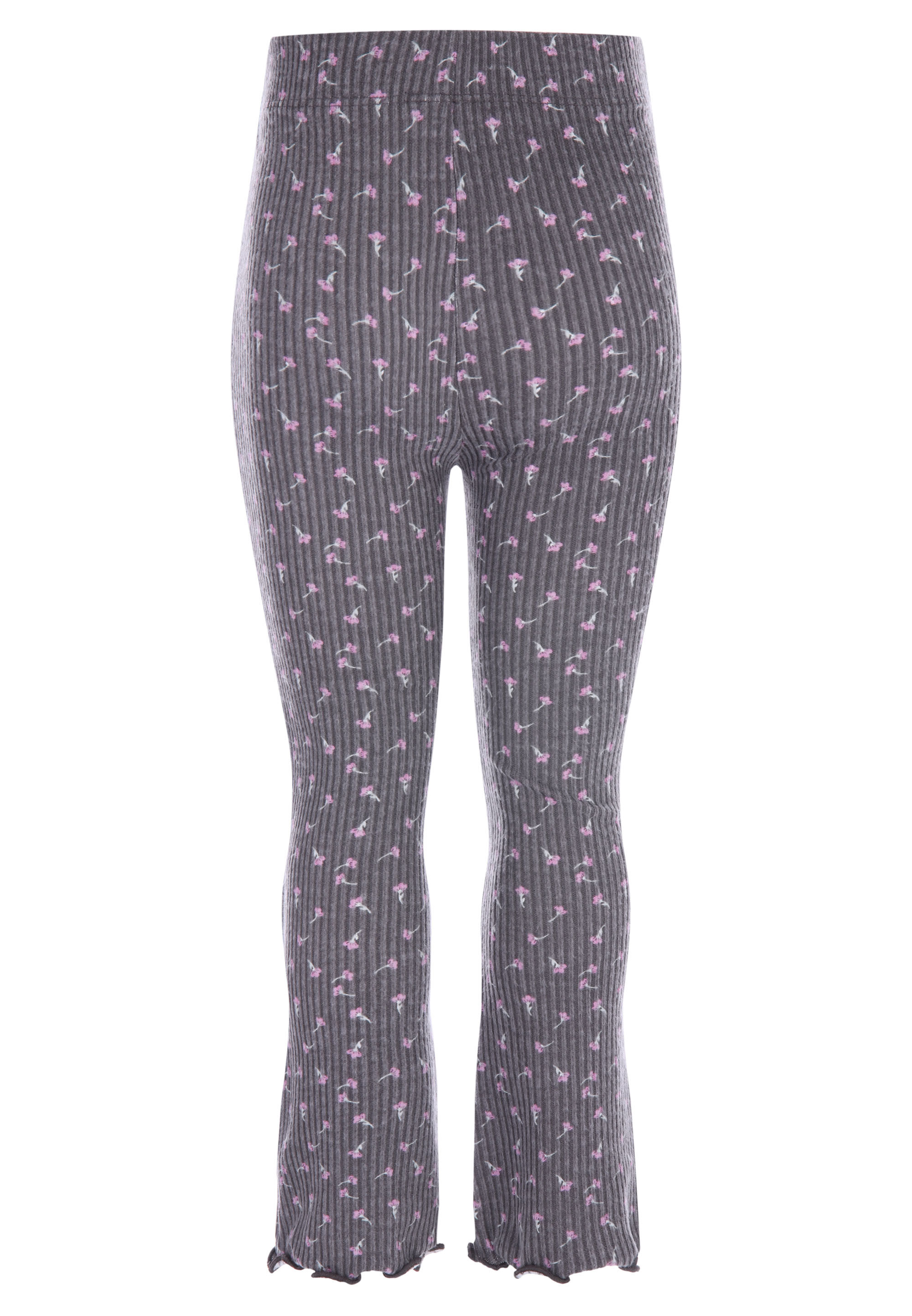 Younger Girls Charcoal Floral Print Ribbed Leggings
