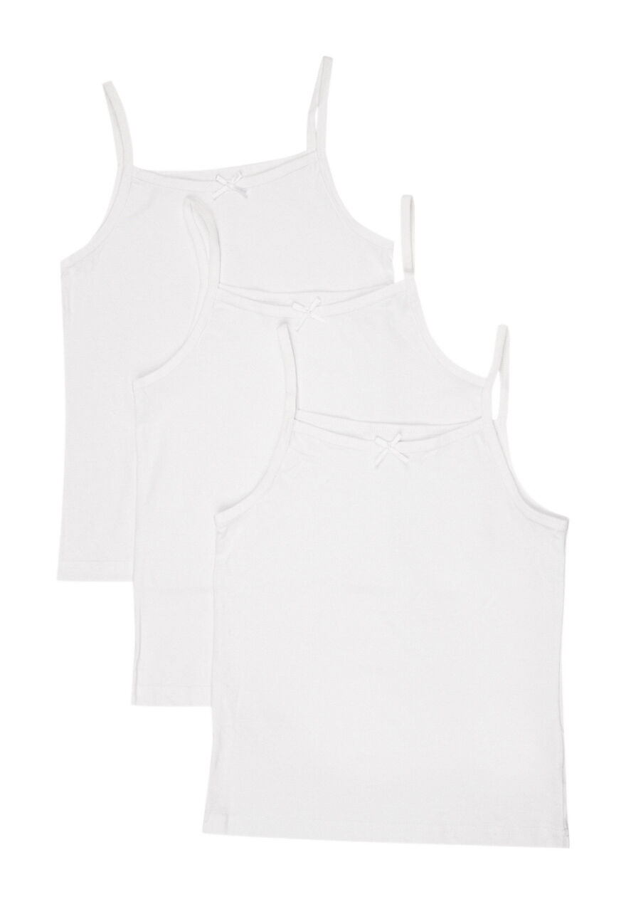 Girls 3pk White Cotton Vests