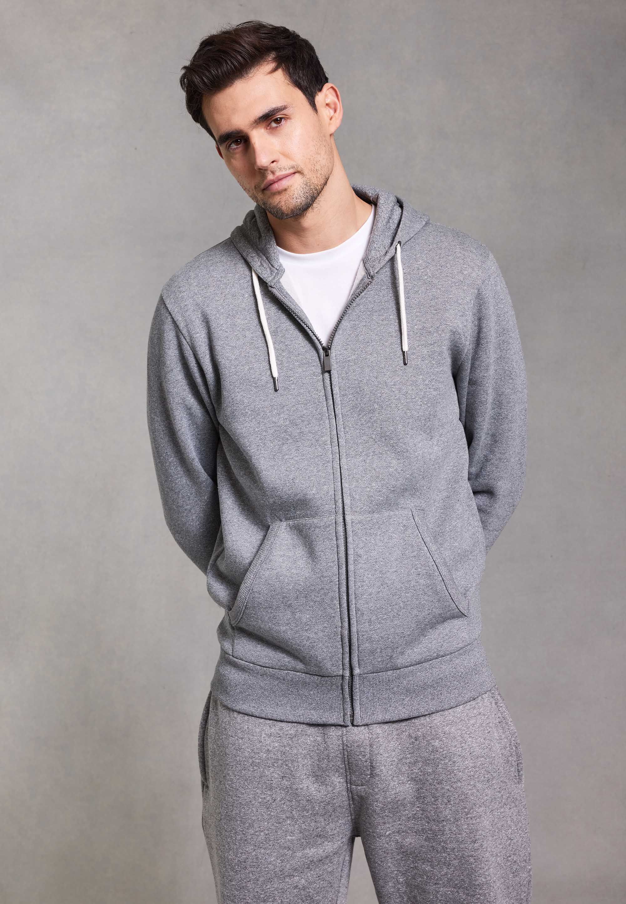 Mens Grey Zip Through Hoodie Jacket