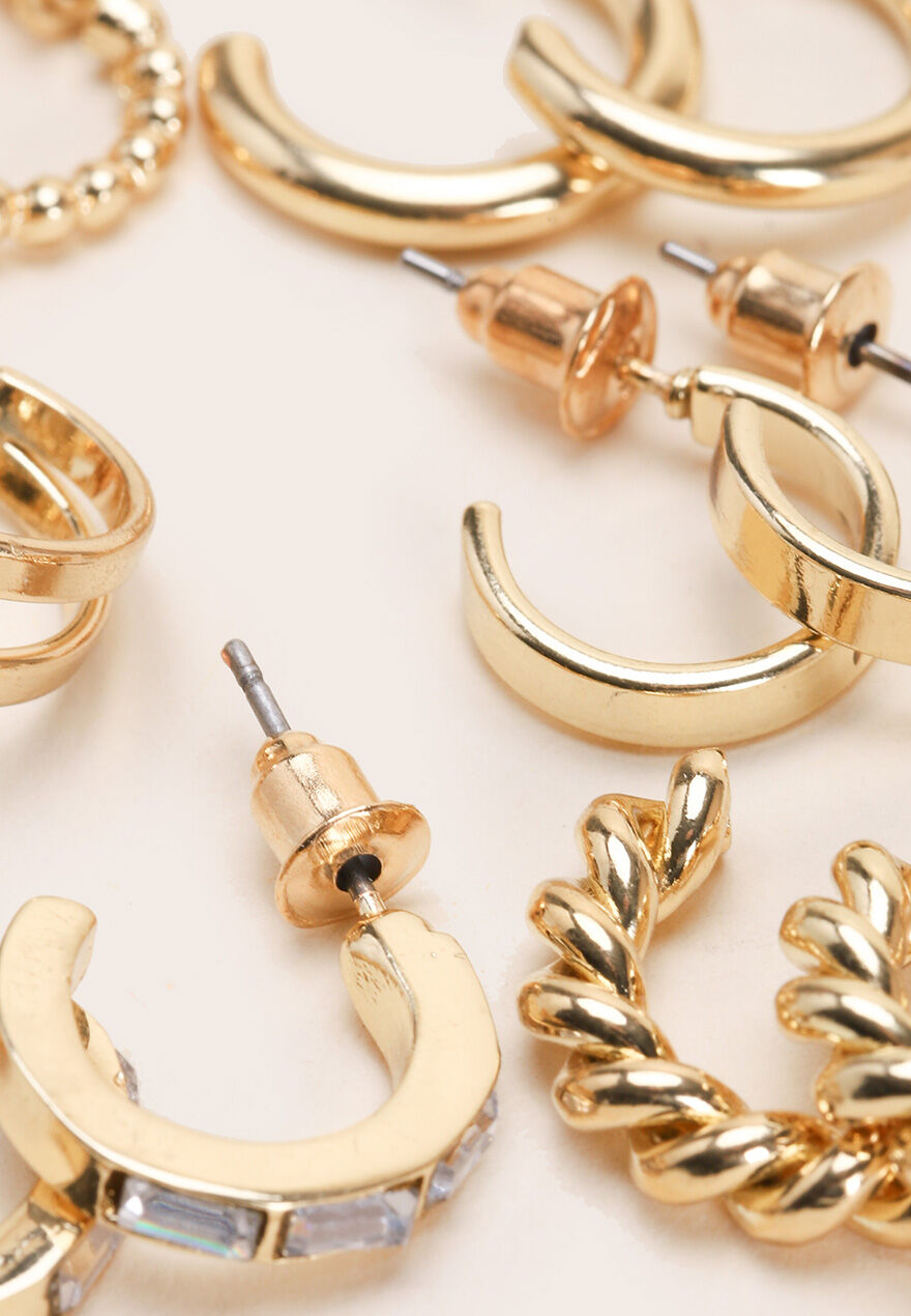 Womens 6pk Gold Mini Hoop Earring Set