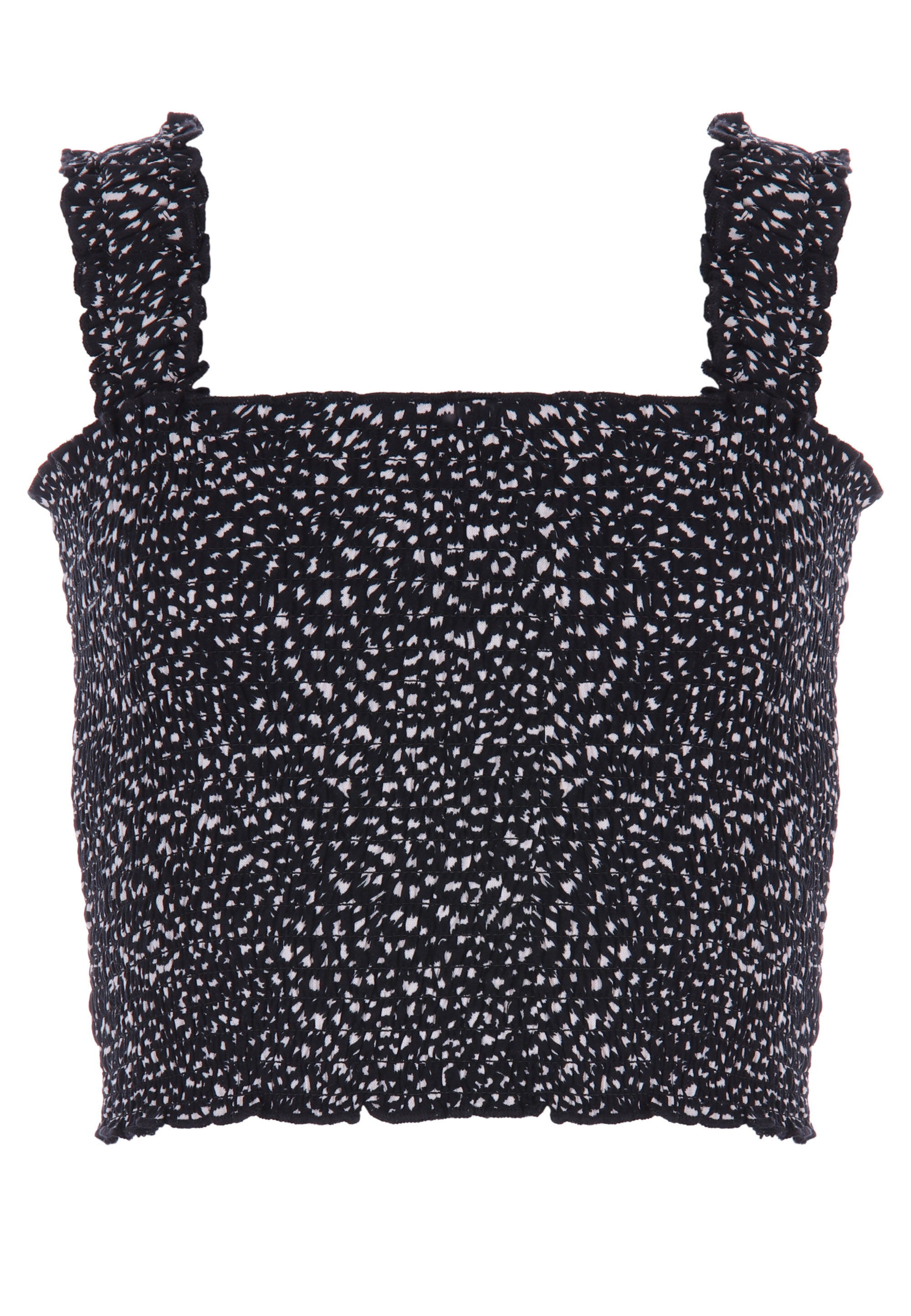 Older Girls Black Shirred Animal Print Vest Top