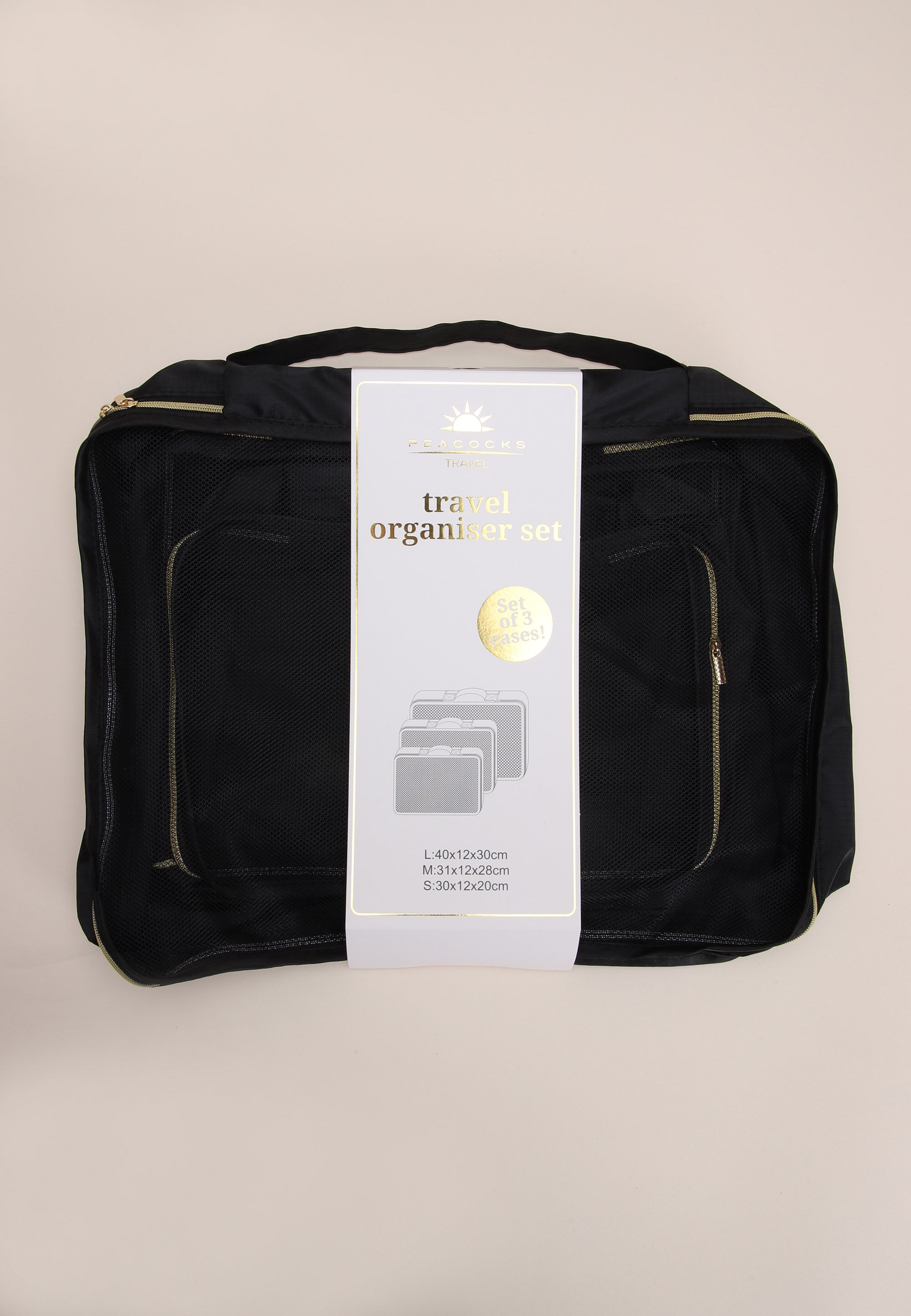 Womens 3pk Black Travel Packing Organiser Cubes