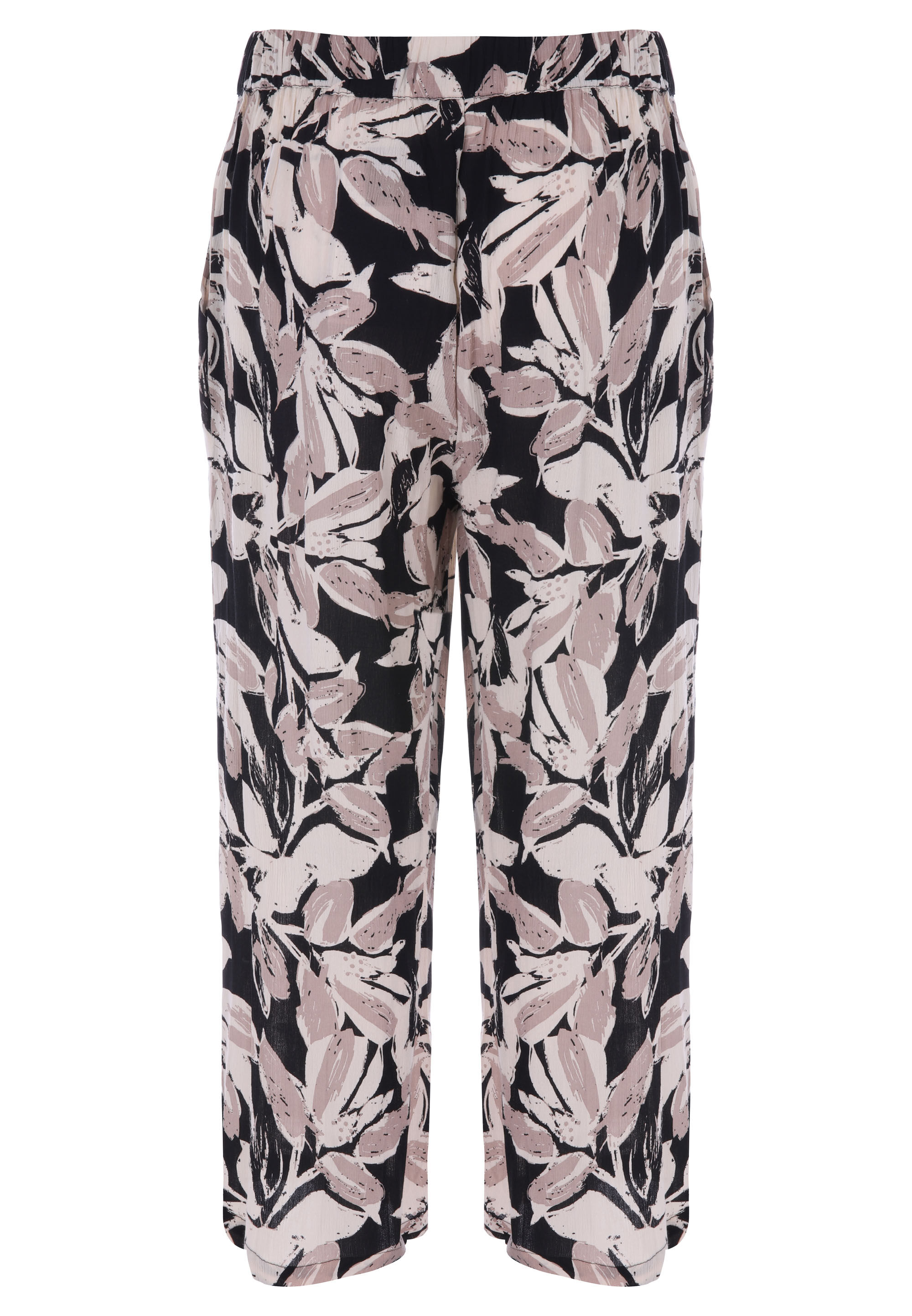 Womens Black & Cream Leaf Print Culotte Trousers