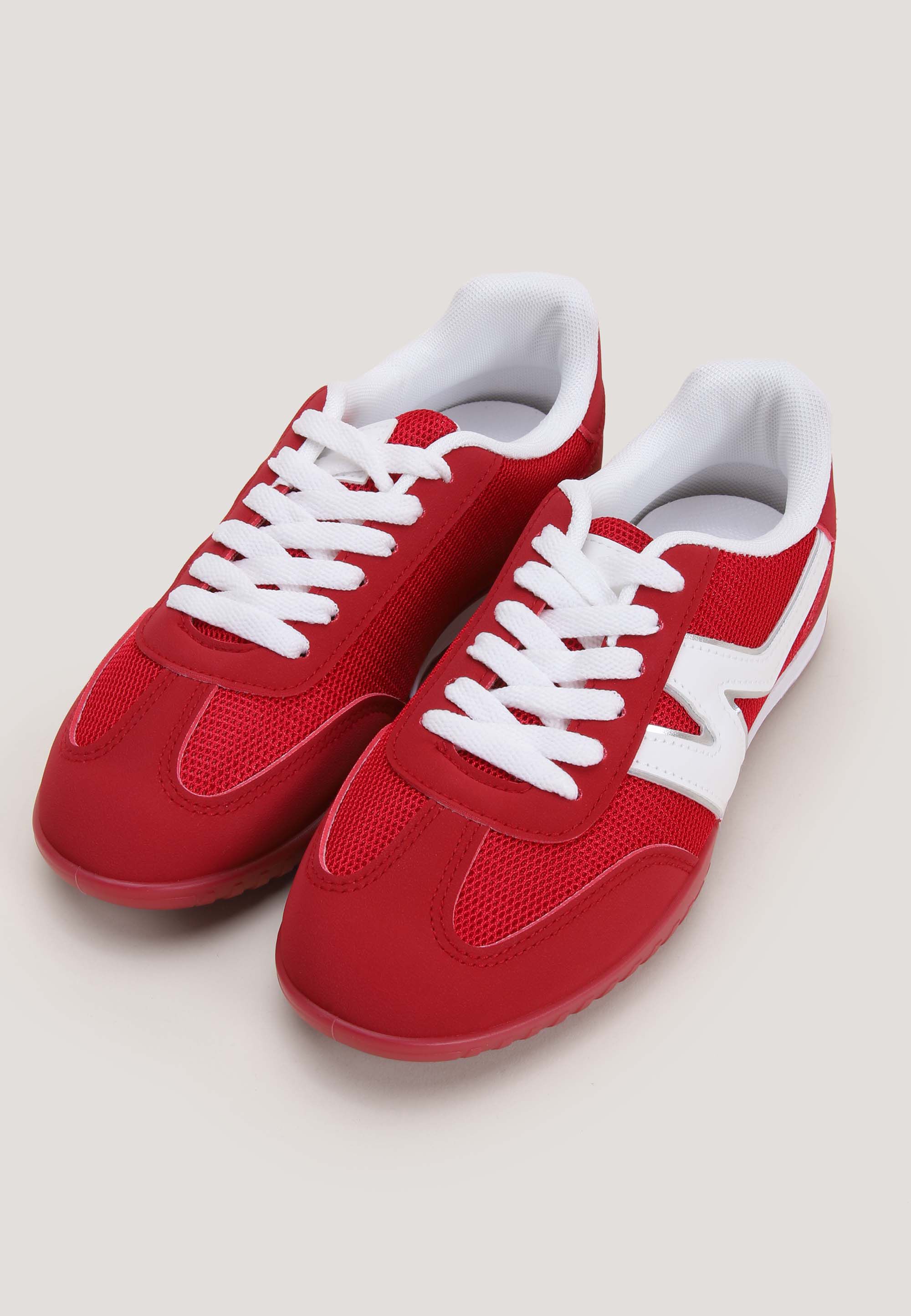 Womens Red & White Casual Retro Jogger Trainers