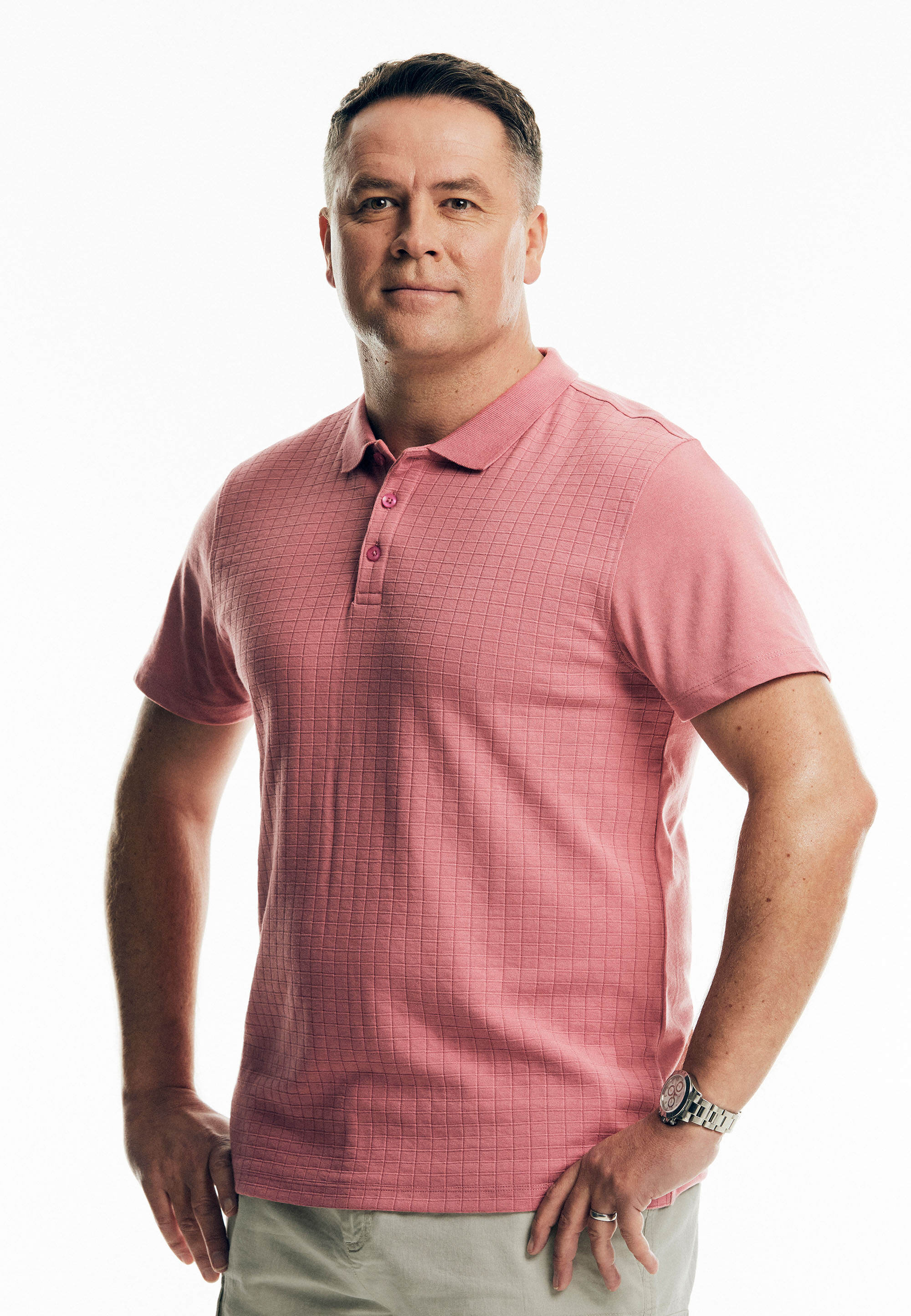 Mens Pink Textured Polo Shirt