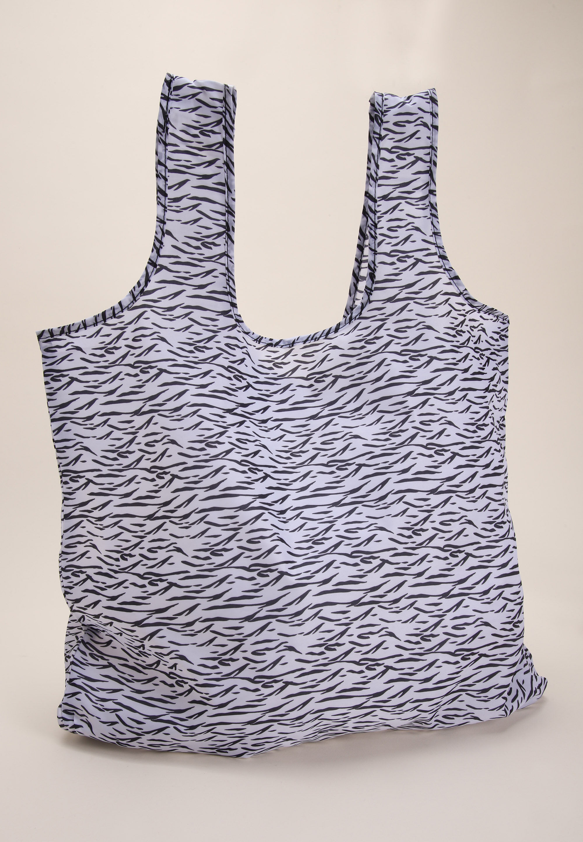 Womens Black & White Zebra Foldable Shopper Tote Bag