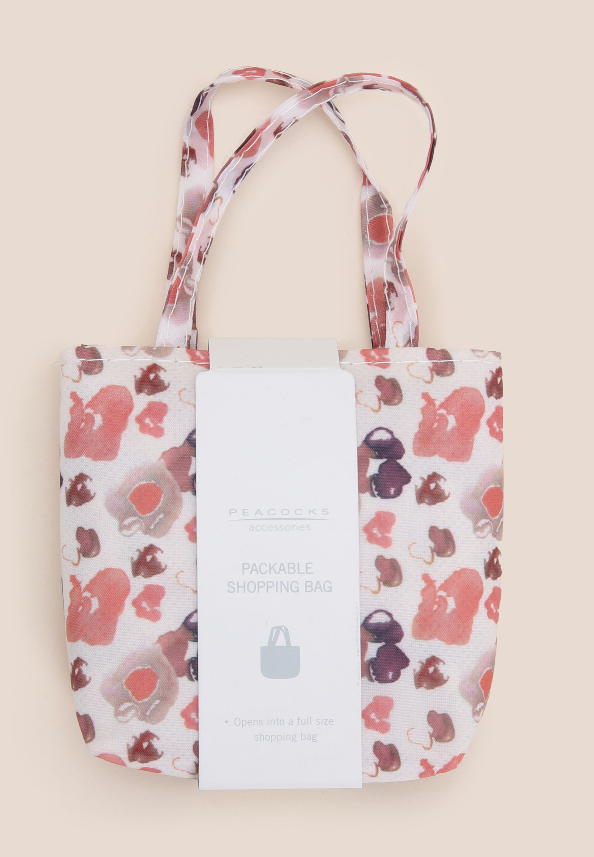 Womens Red Floral Foldable Shopper Tote Bag