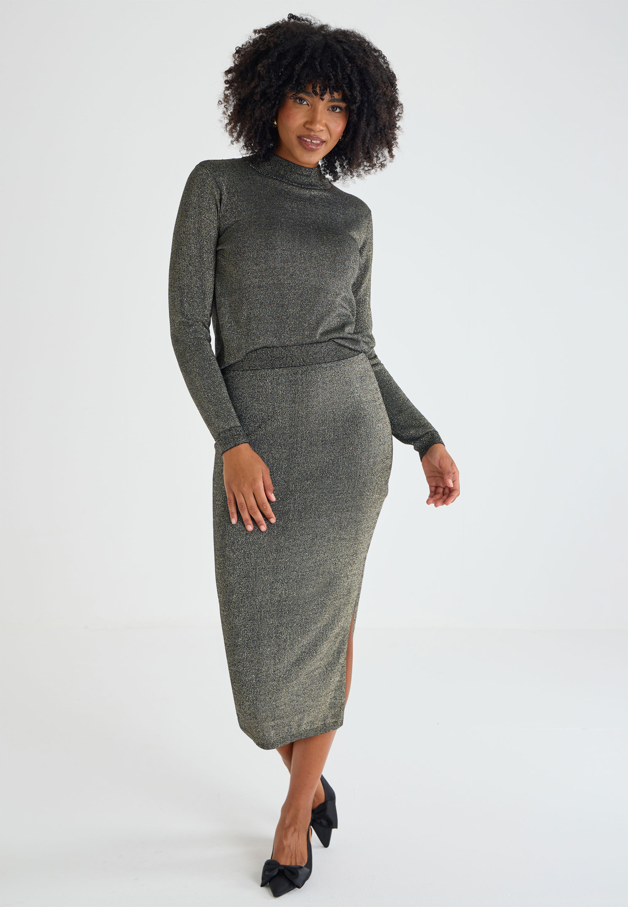 Womens Gold Lurex Knit Skirt