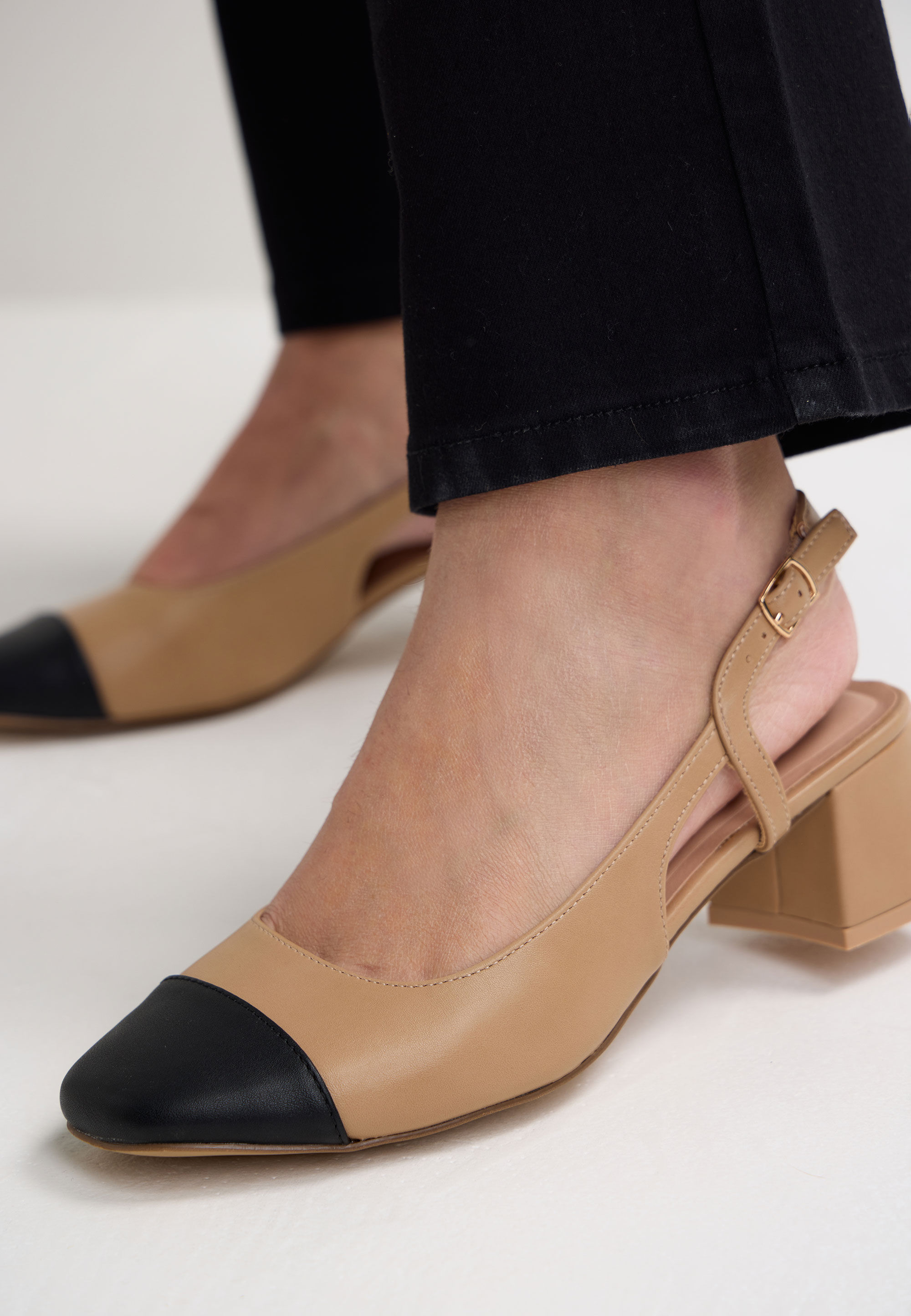 Womens Camel & Black Two Tone Sling Back Mary Jane Shoes
