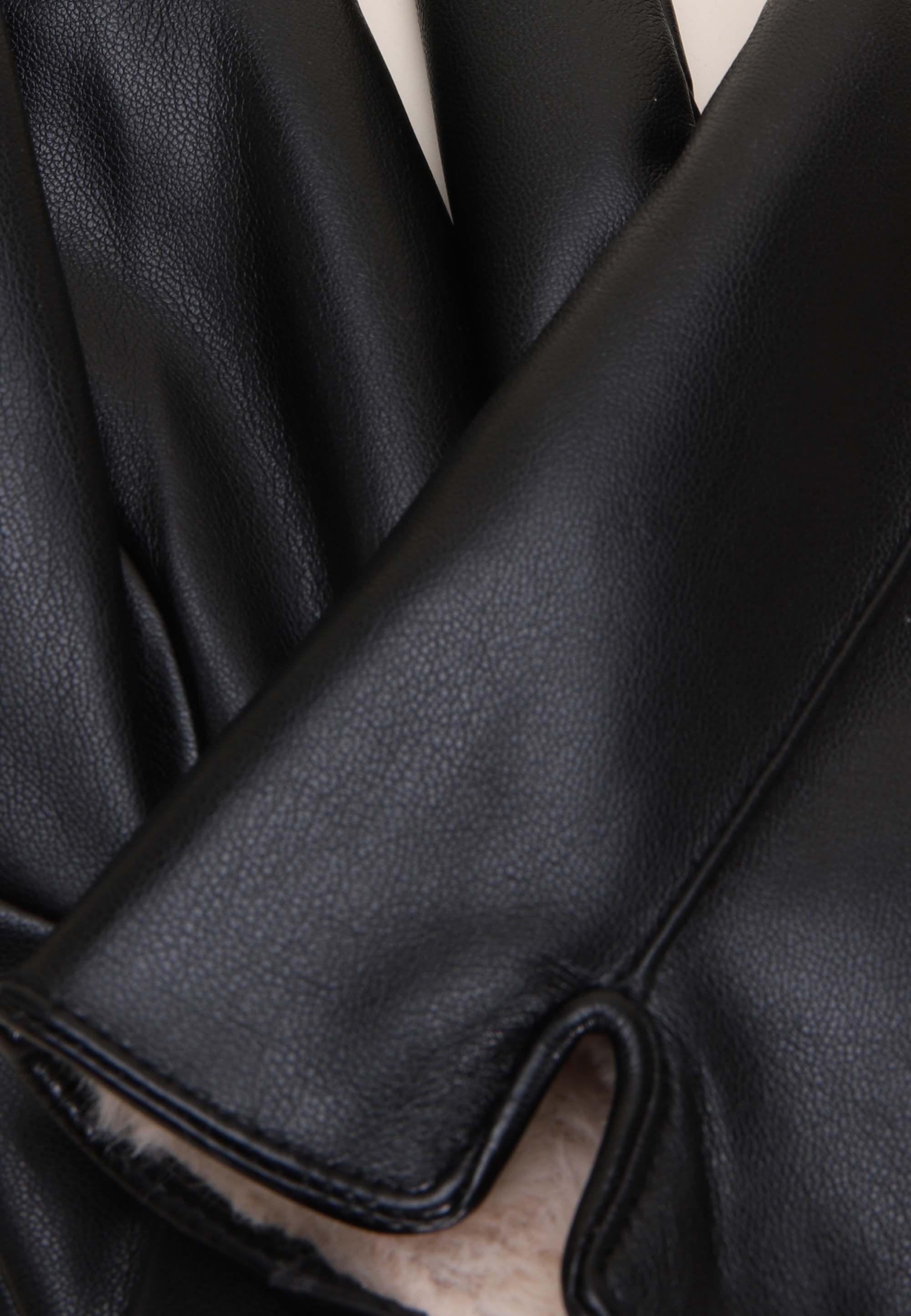 Womens Black Fluffy Lined PU Gloves