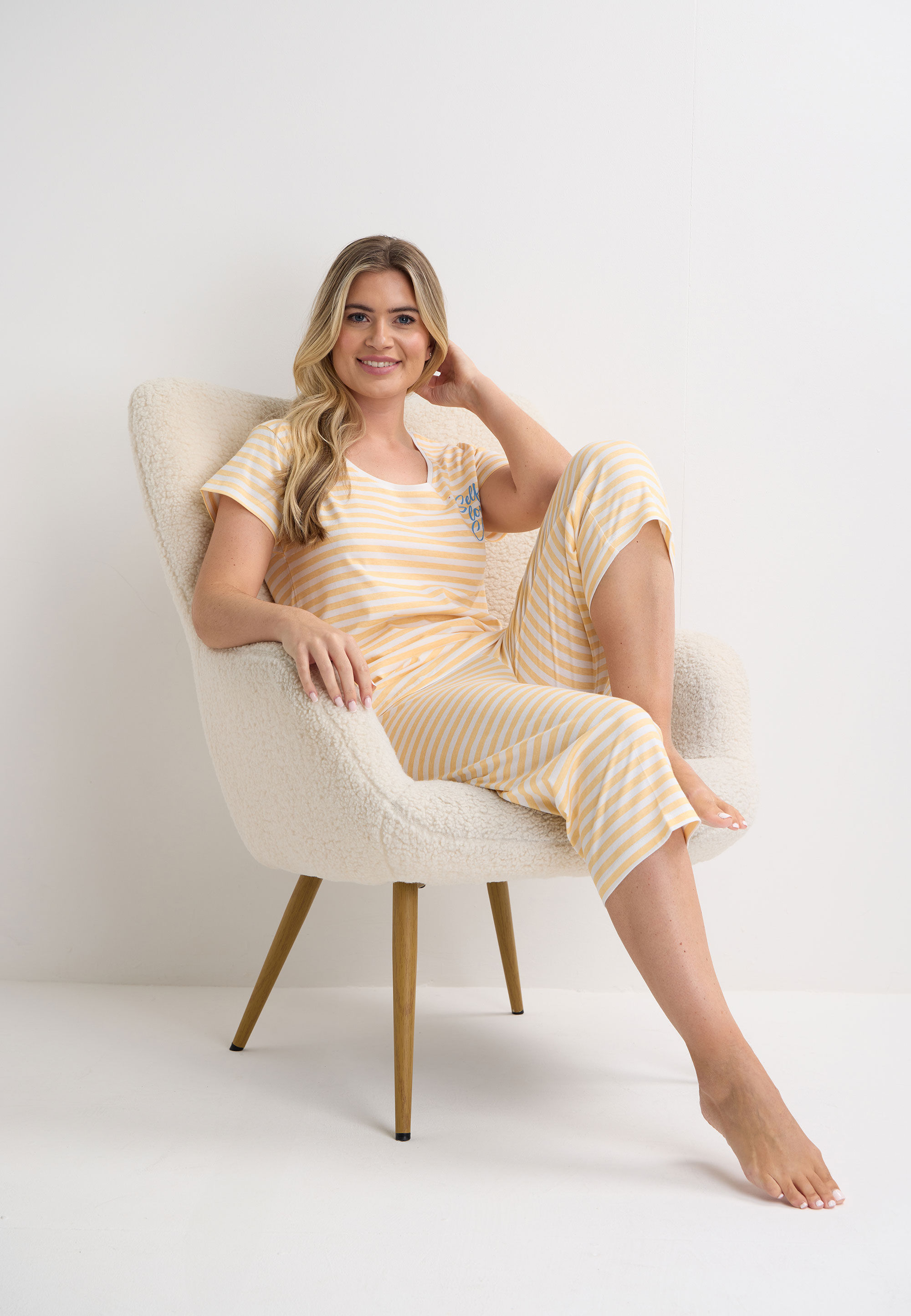 Womens Lemon Stripe Print Pyjama Set