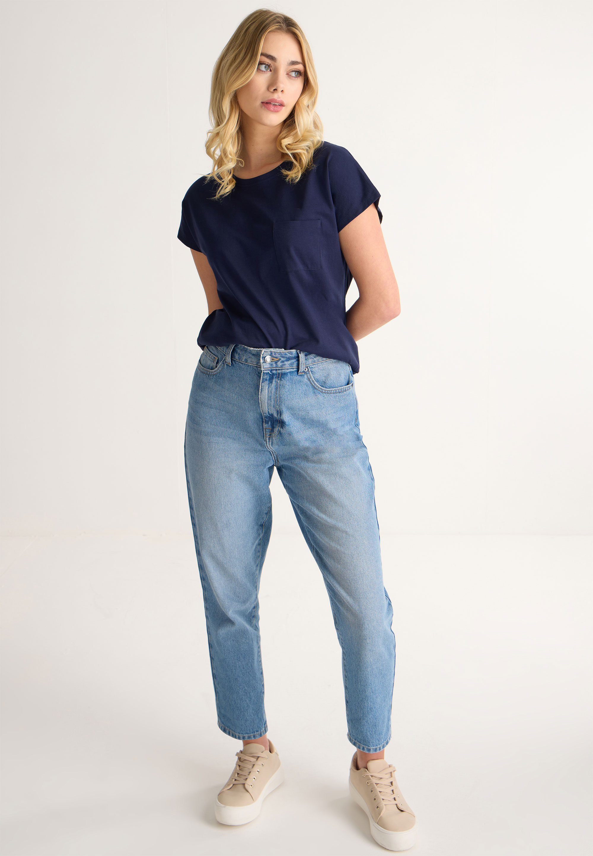 Womens Navy Small Pocket T-Shirt