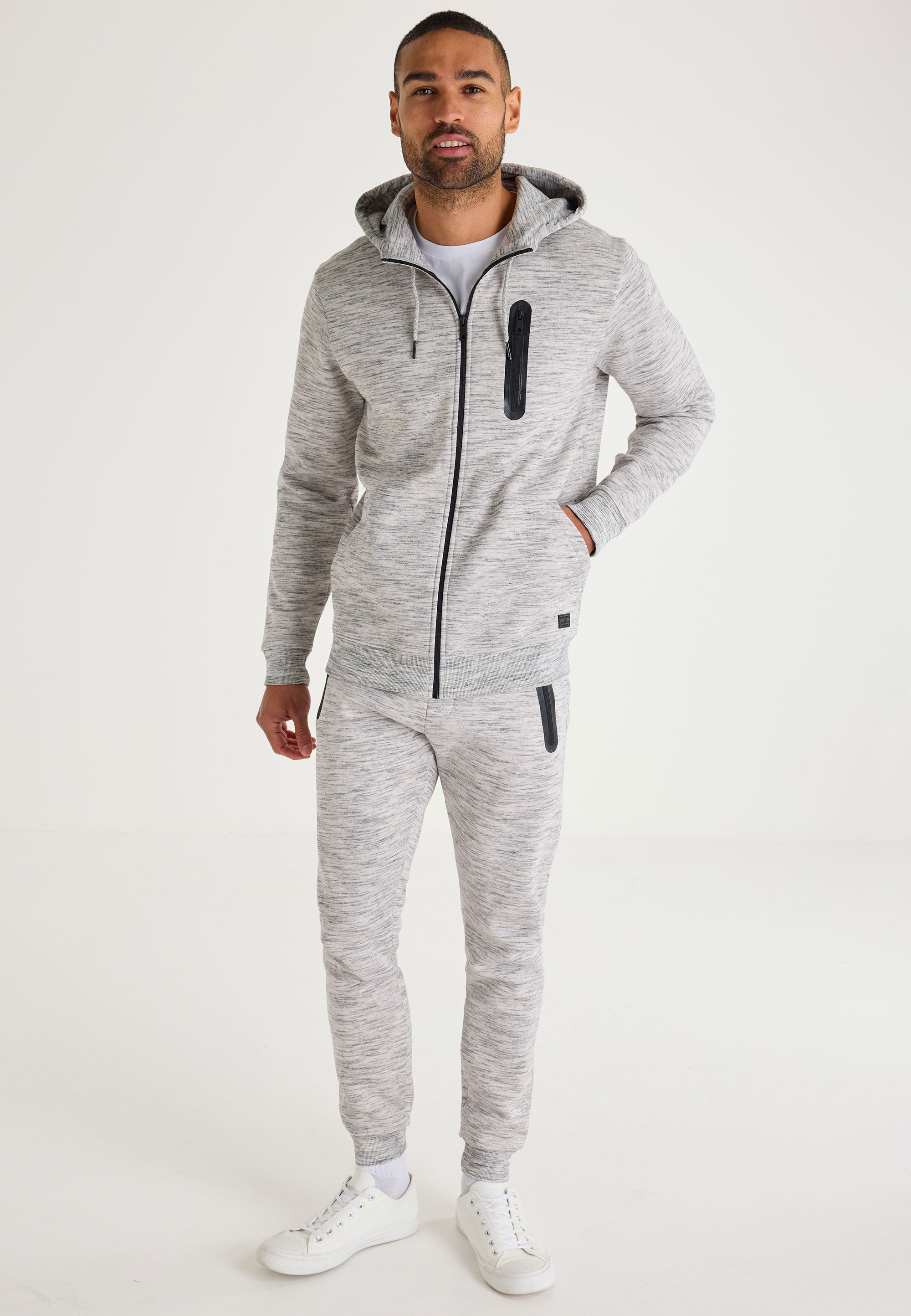 Mens Grey Zip Through Textured Hoodie Jacket