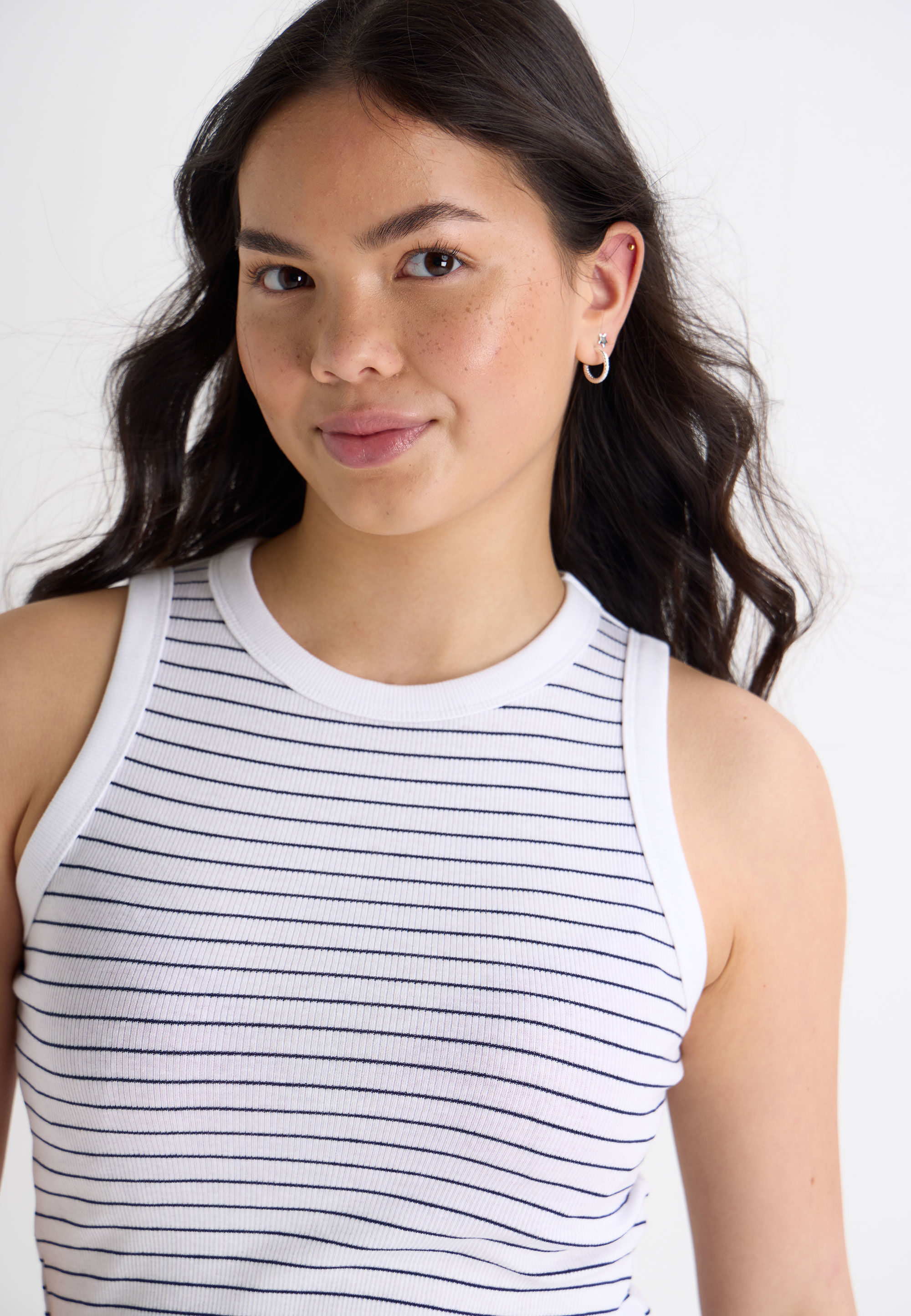Older Girls Navy Stripe Print Vest Top