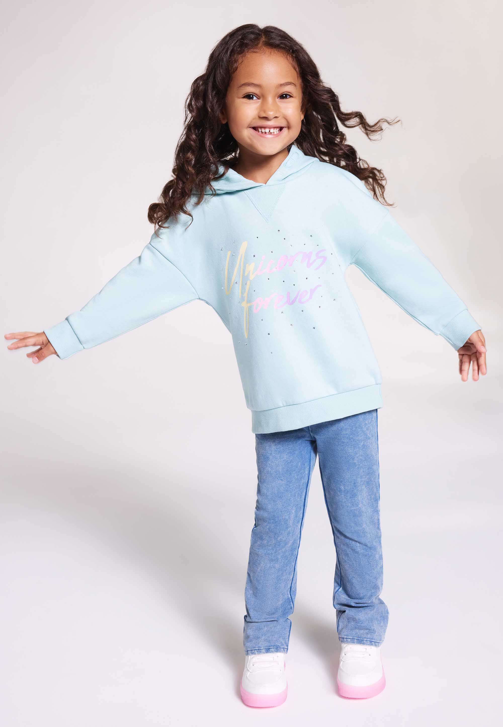 Younger Girls Mint Diamante Unicorn Hoody