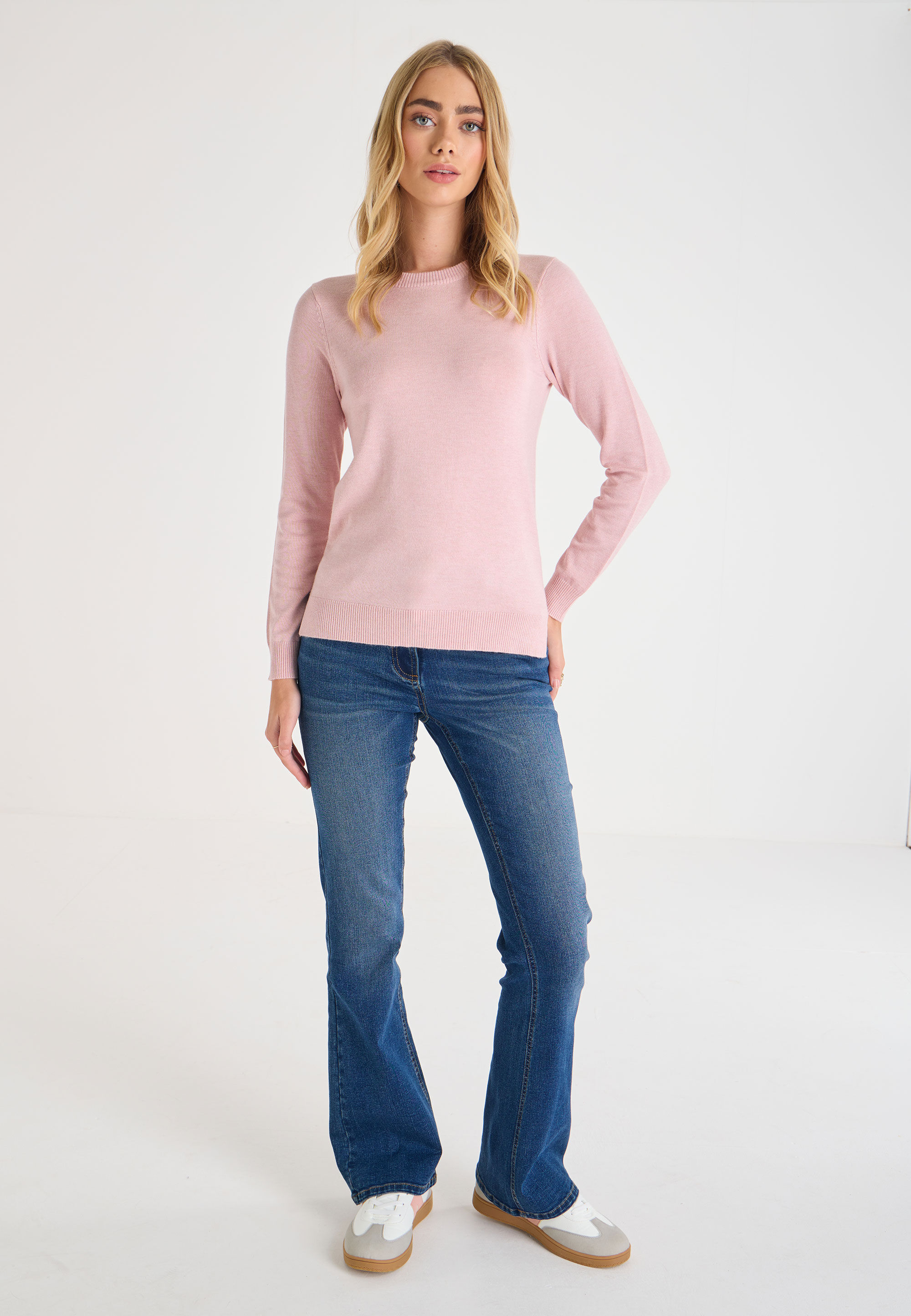 Womens Pale Pink Plain Crew Neck Jumper