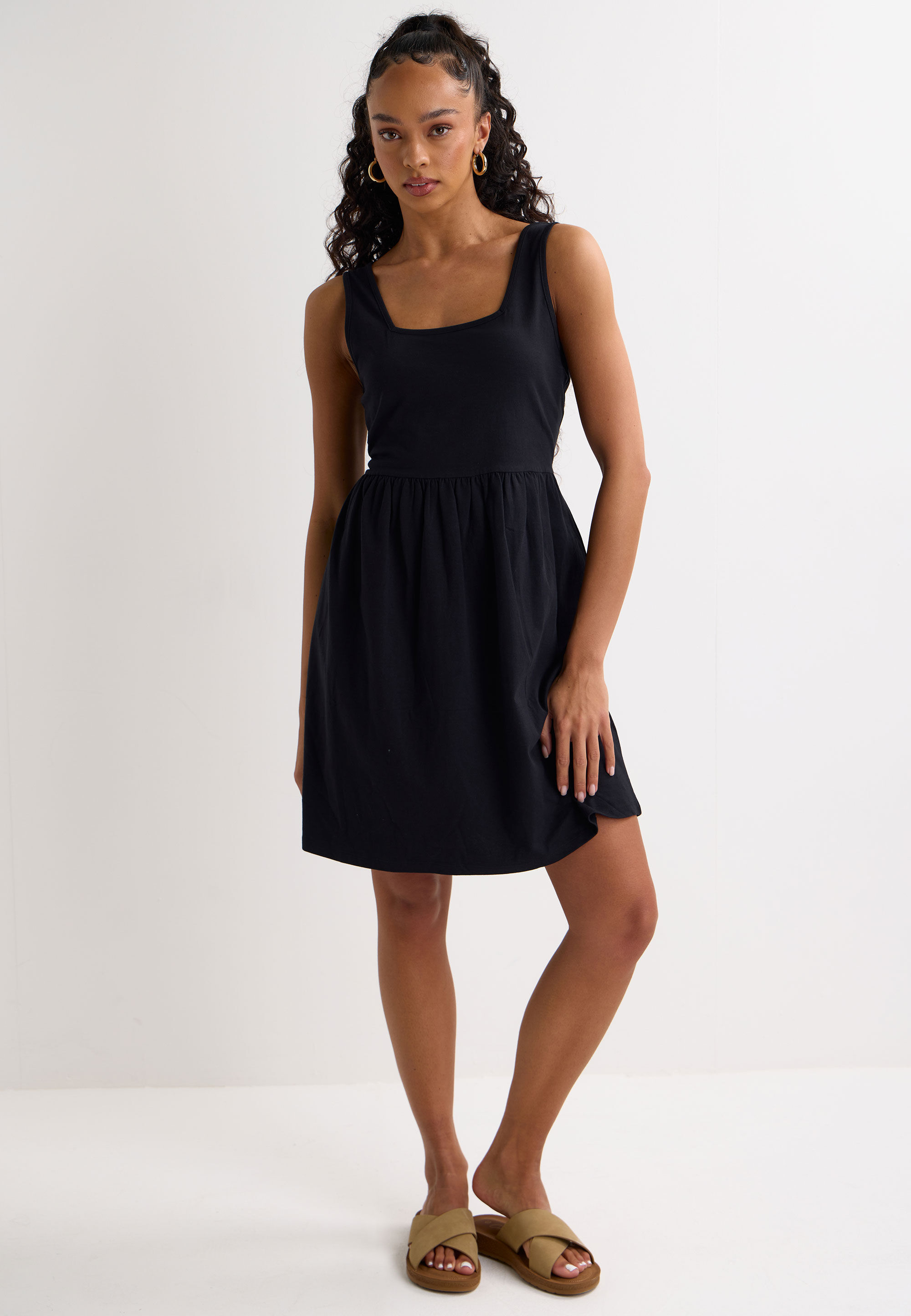 Womens Black Jersey Square Neck Dress