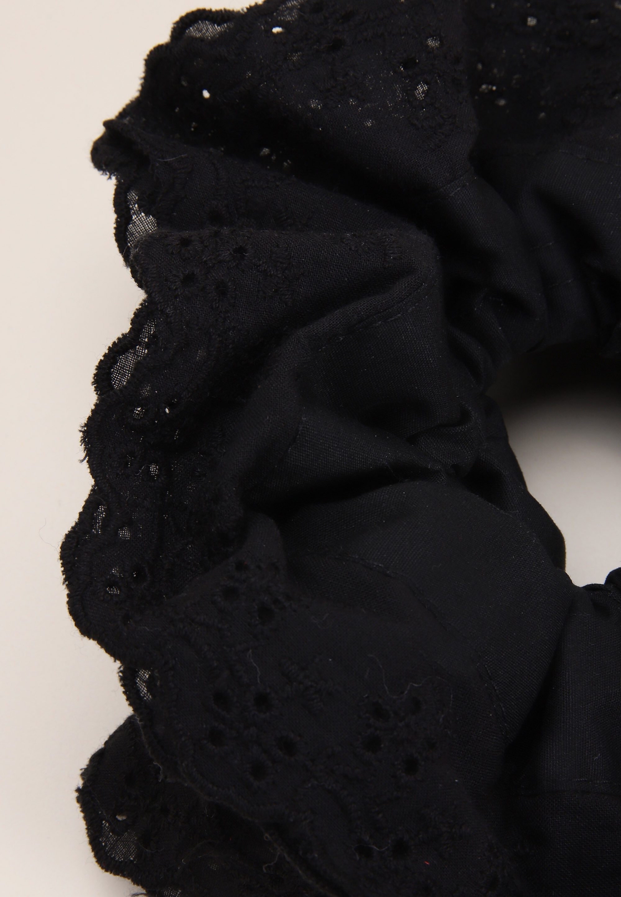 Womens Black XL Broderie Frill Scrunchy