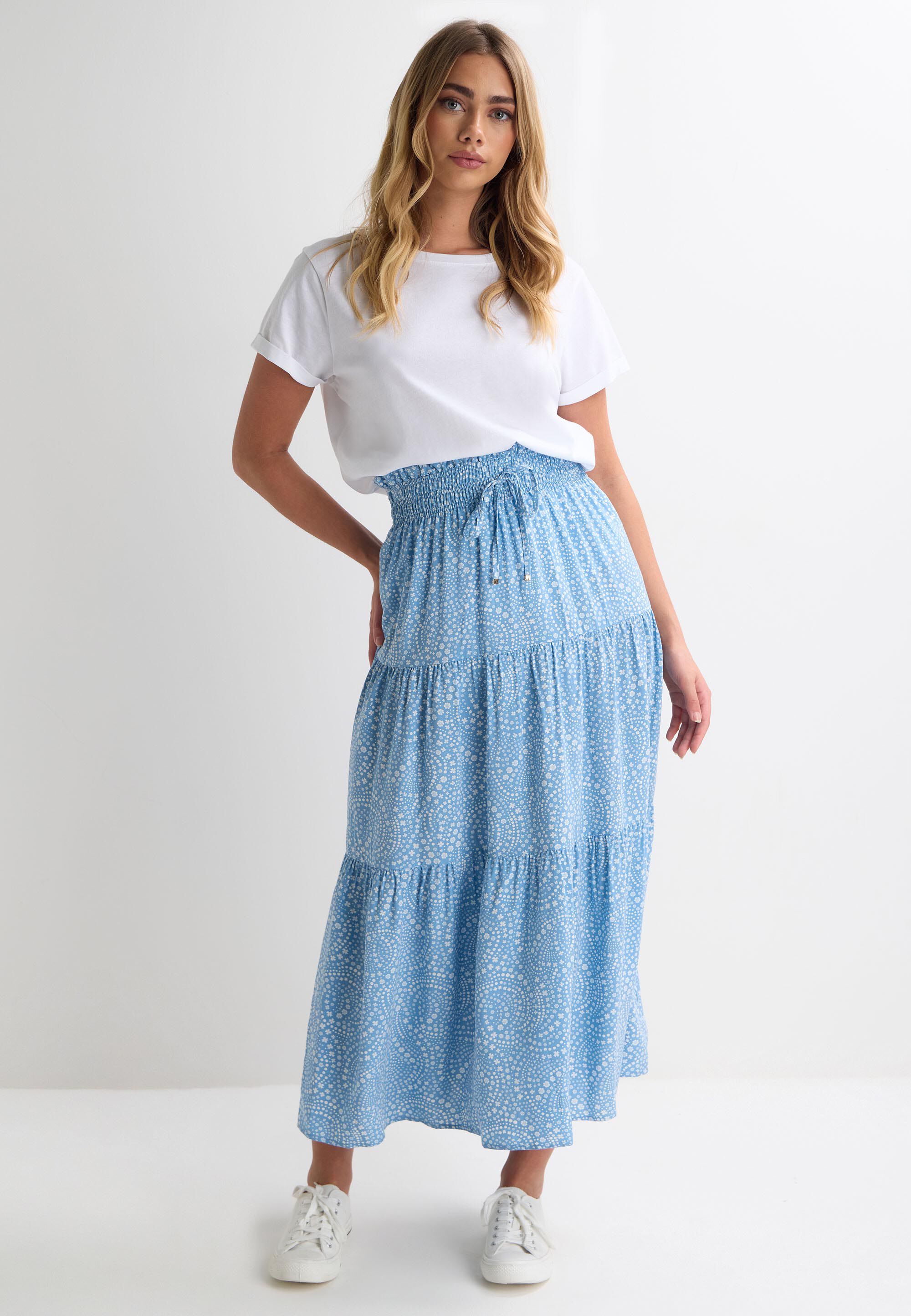 Womens Blue Ditsy Print Maxi Skirt