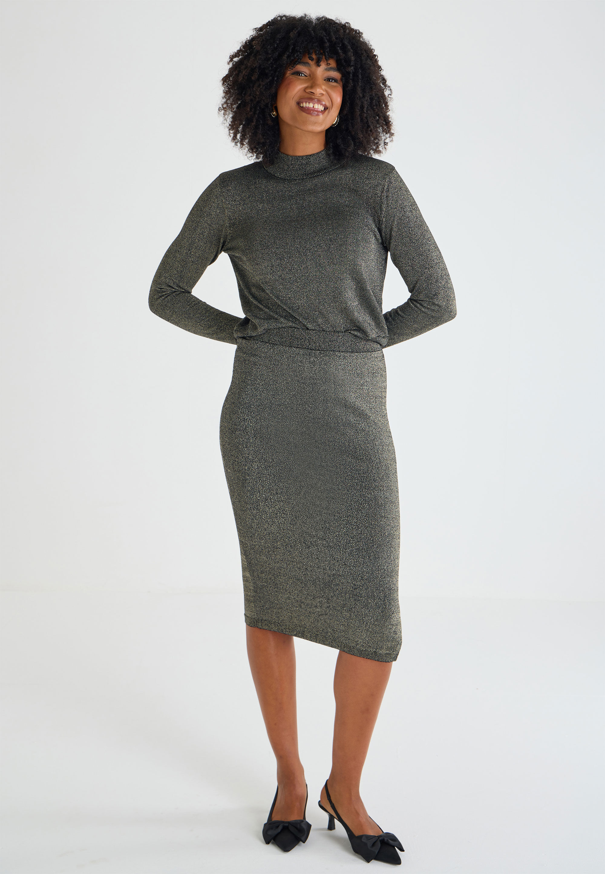 Womens Gold Lurex Knit Skirt