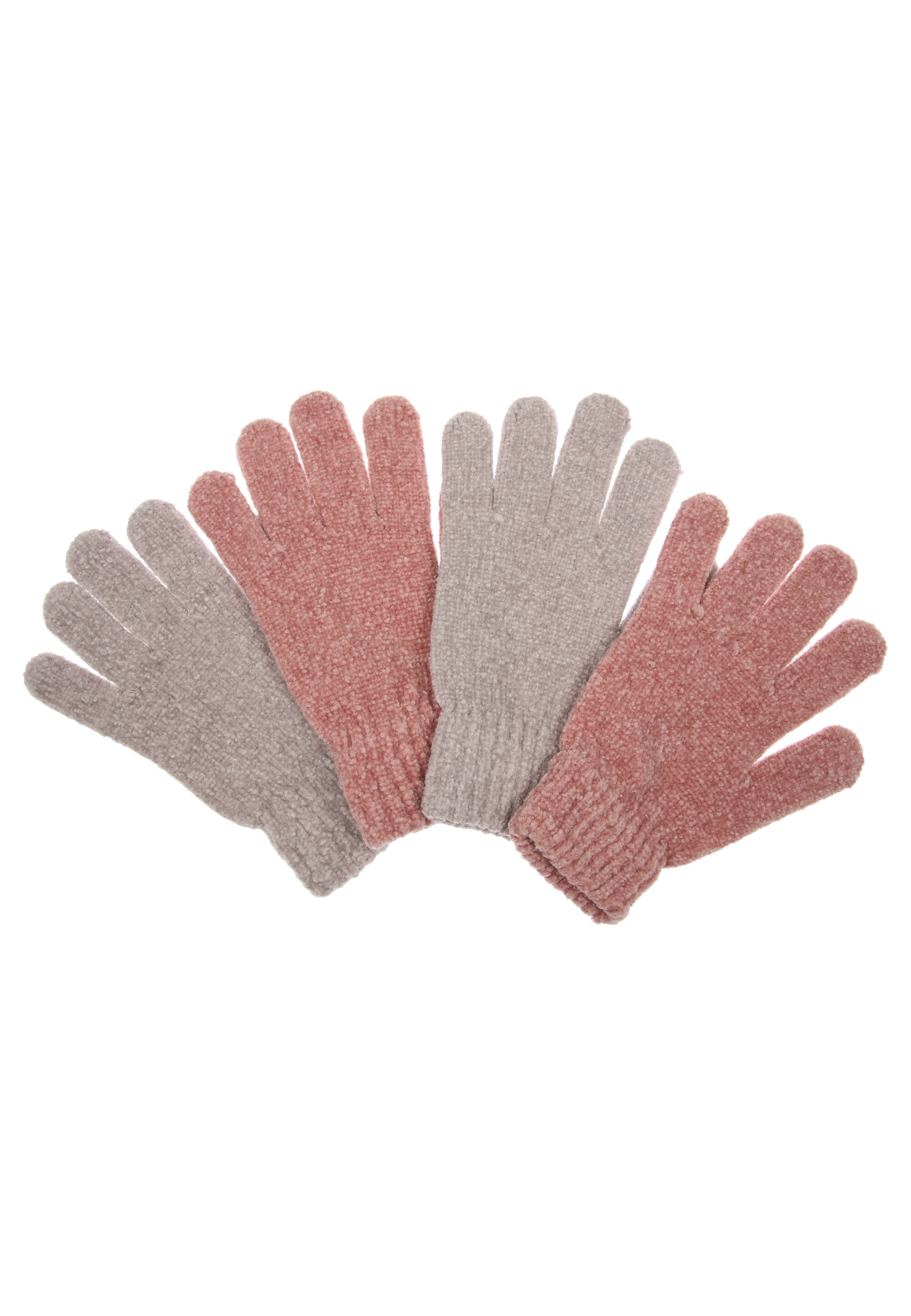 Older Girls 2pk Grey & Pink Chenille Gloves