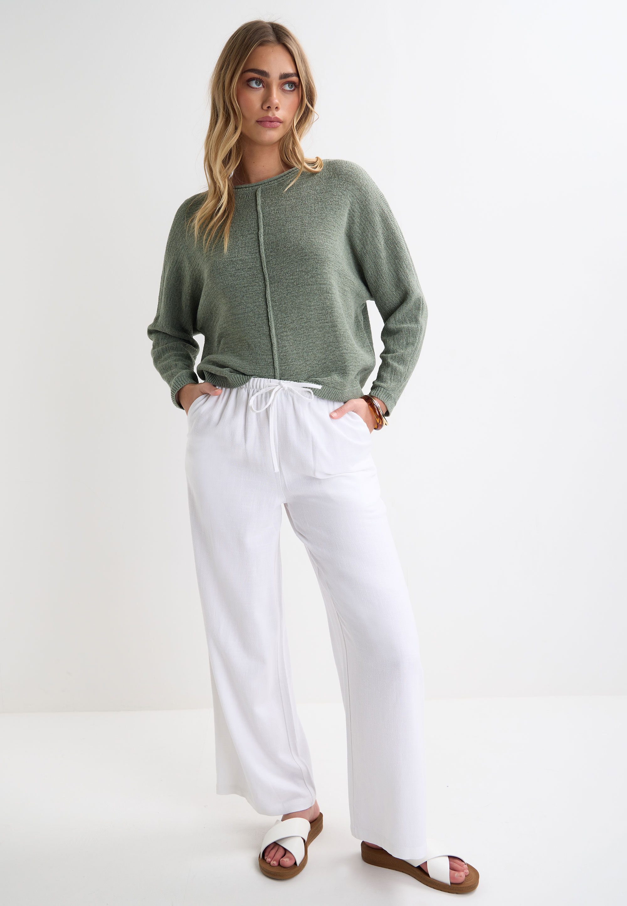 Womens Sage Tape Yarn Jumper