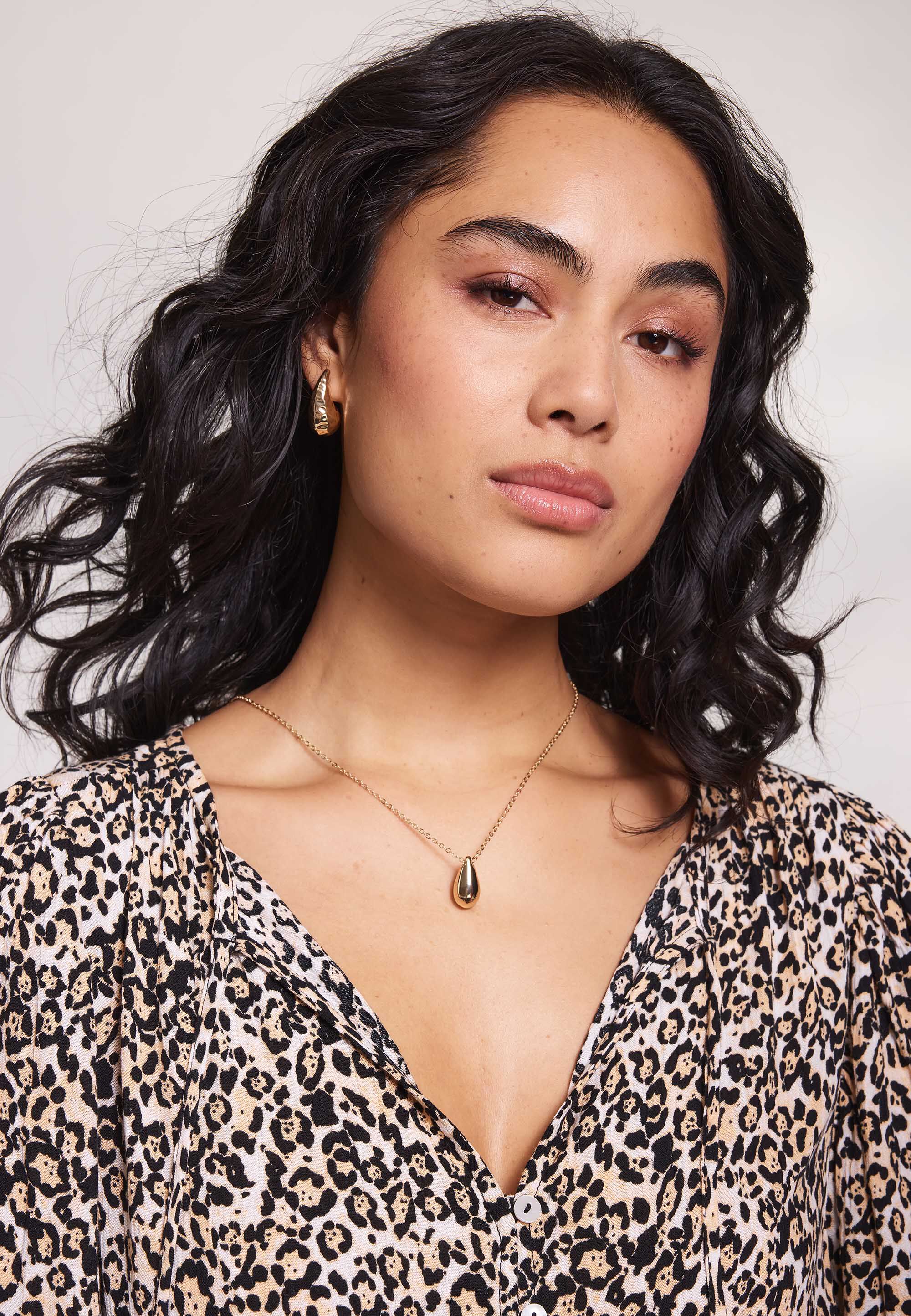 Womens Gold Battered Teardrop Earrings