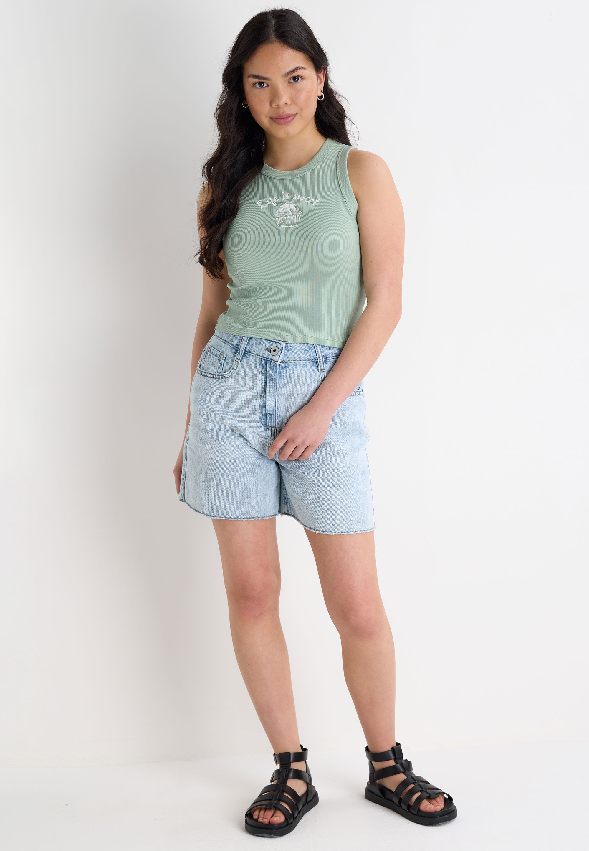 Older Girls Mint Cupcake Print Vest Top