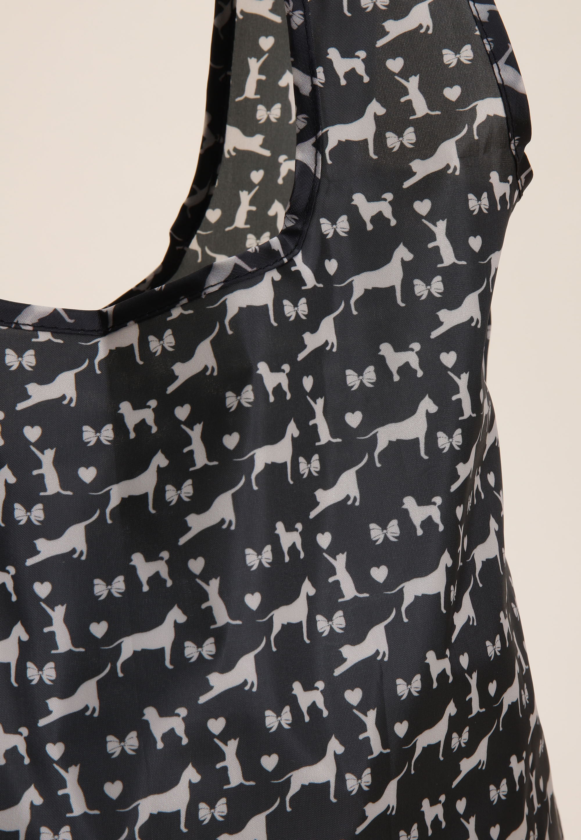 Womens Black Dog Foldable Shopper Tote Bag