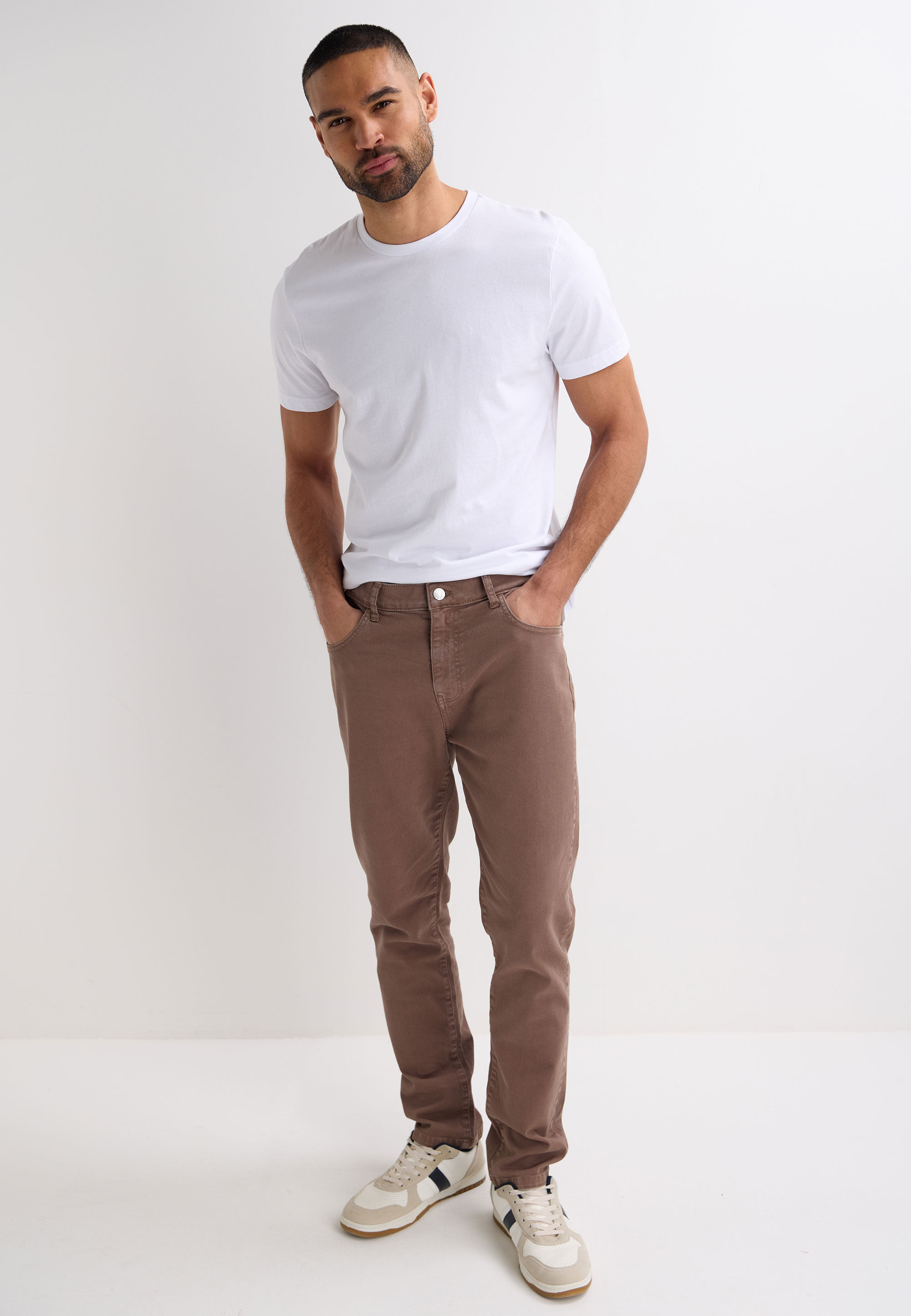 Mens Brown Plain Slim Fit Jeans
