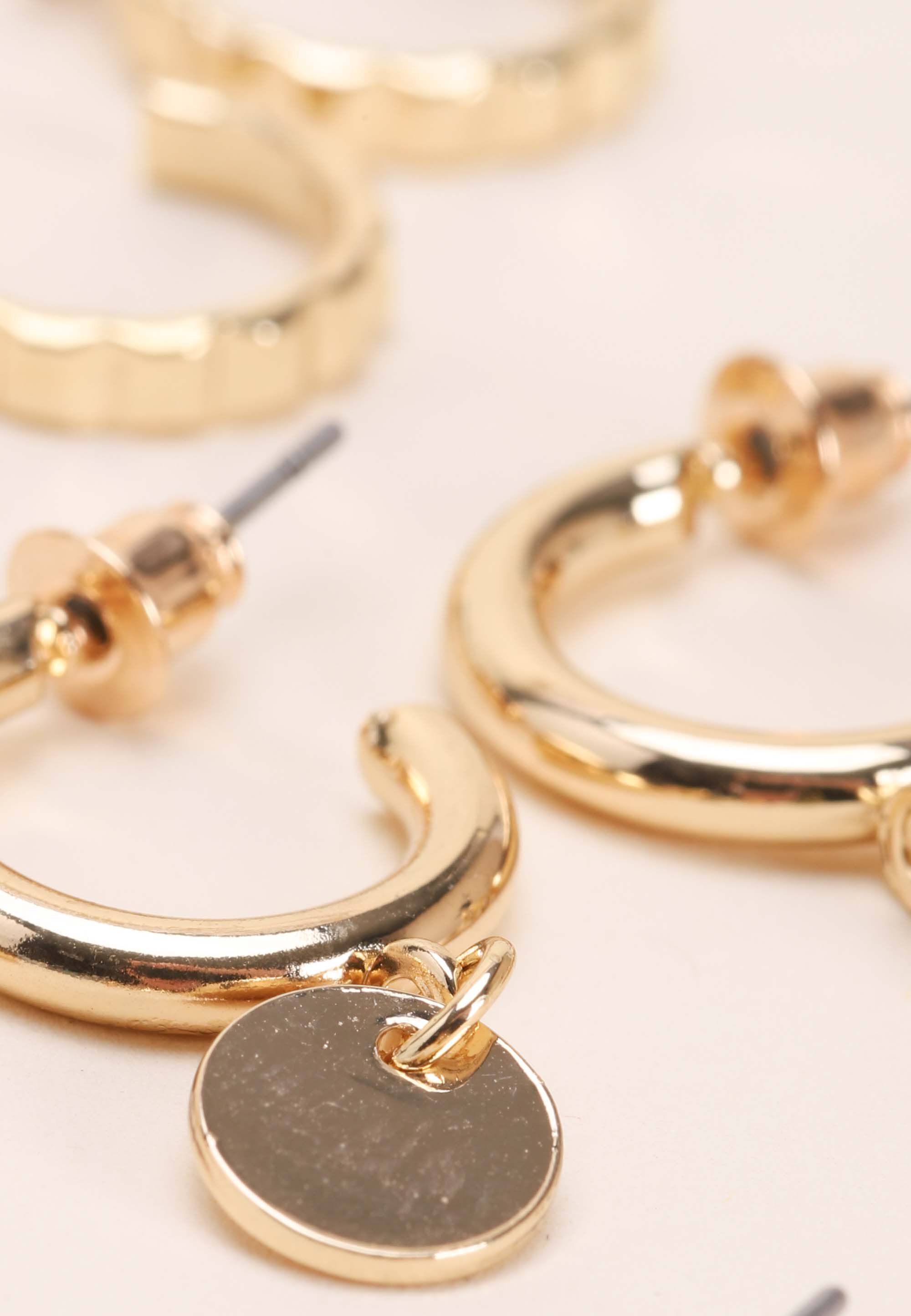 Womens 6pk Gold Textured Charm Hoop Earrings