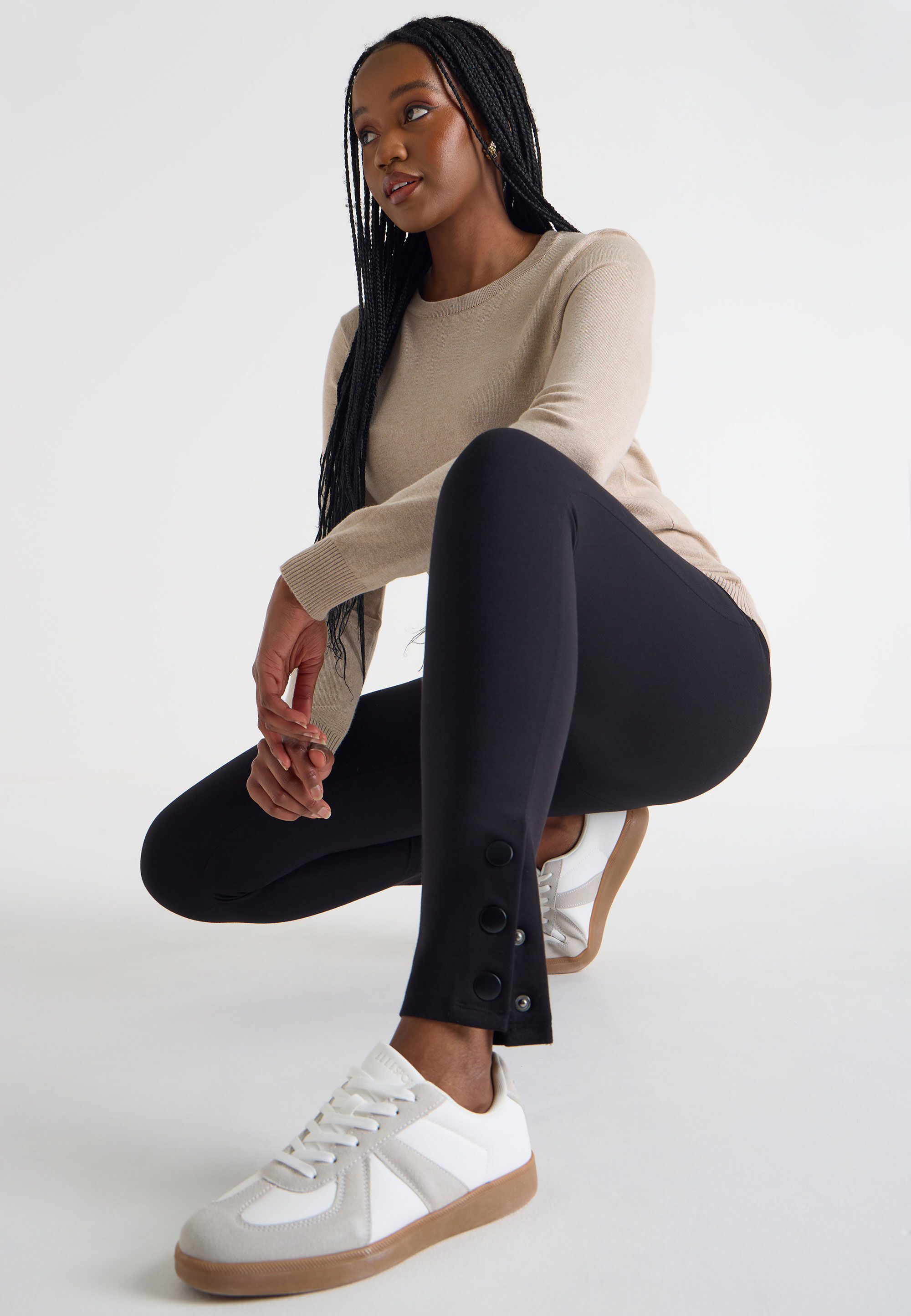 Womens Black Ponte Popper Leggings