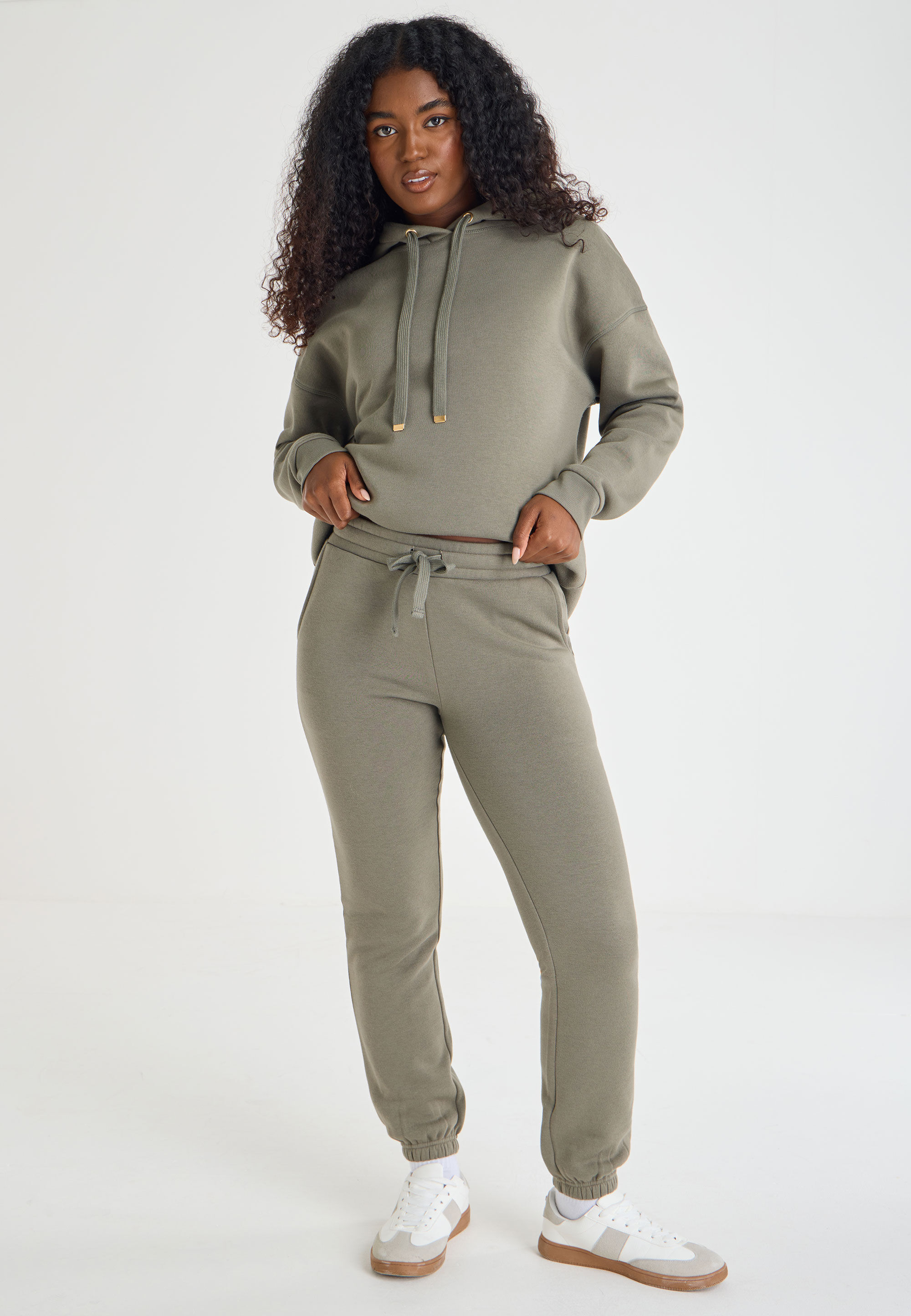Womens Khaki Plain Cuffed Joggers