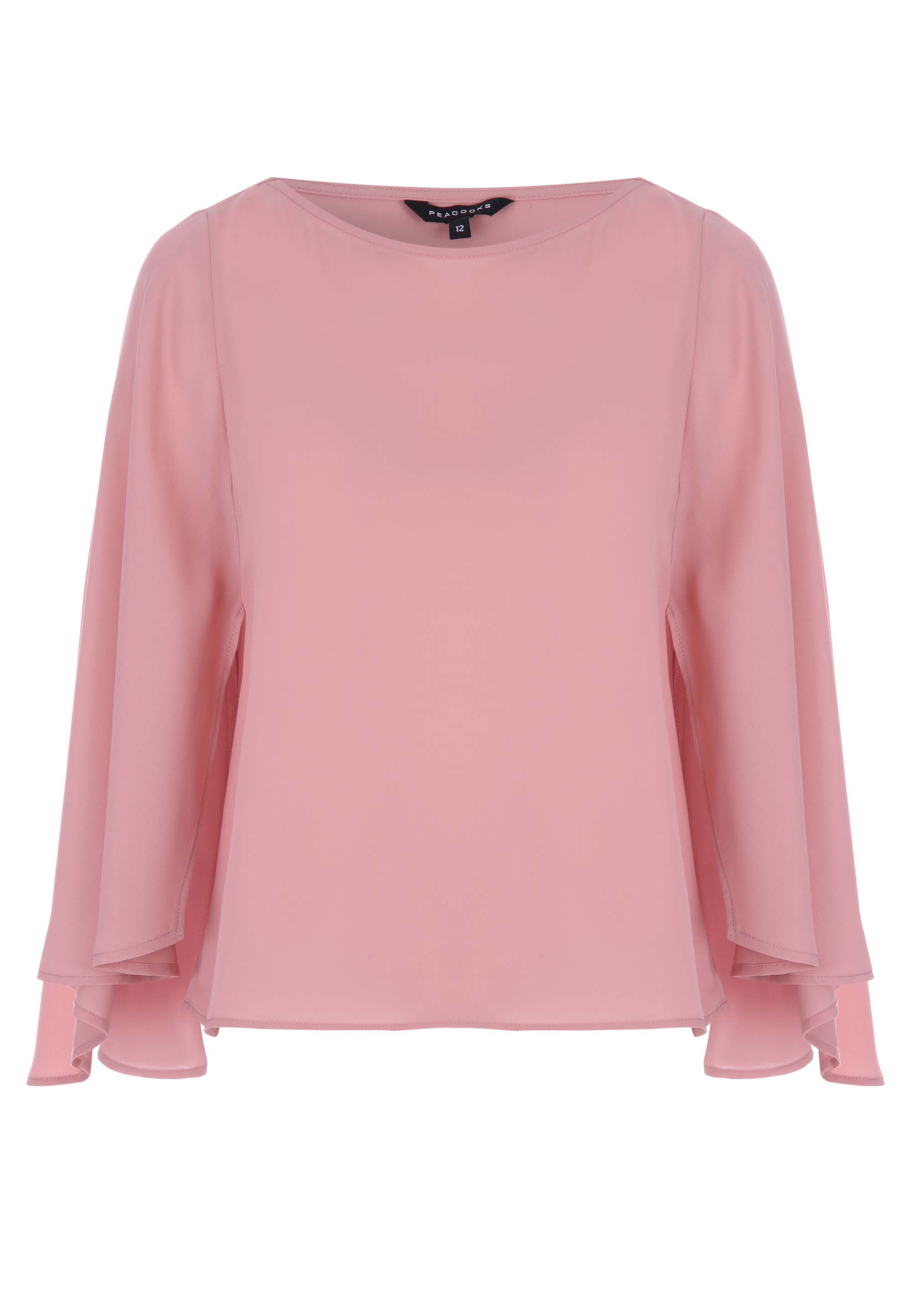 Womens Pink Plain Cape Sleeve Blouse