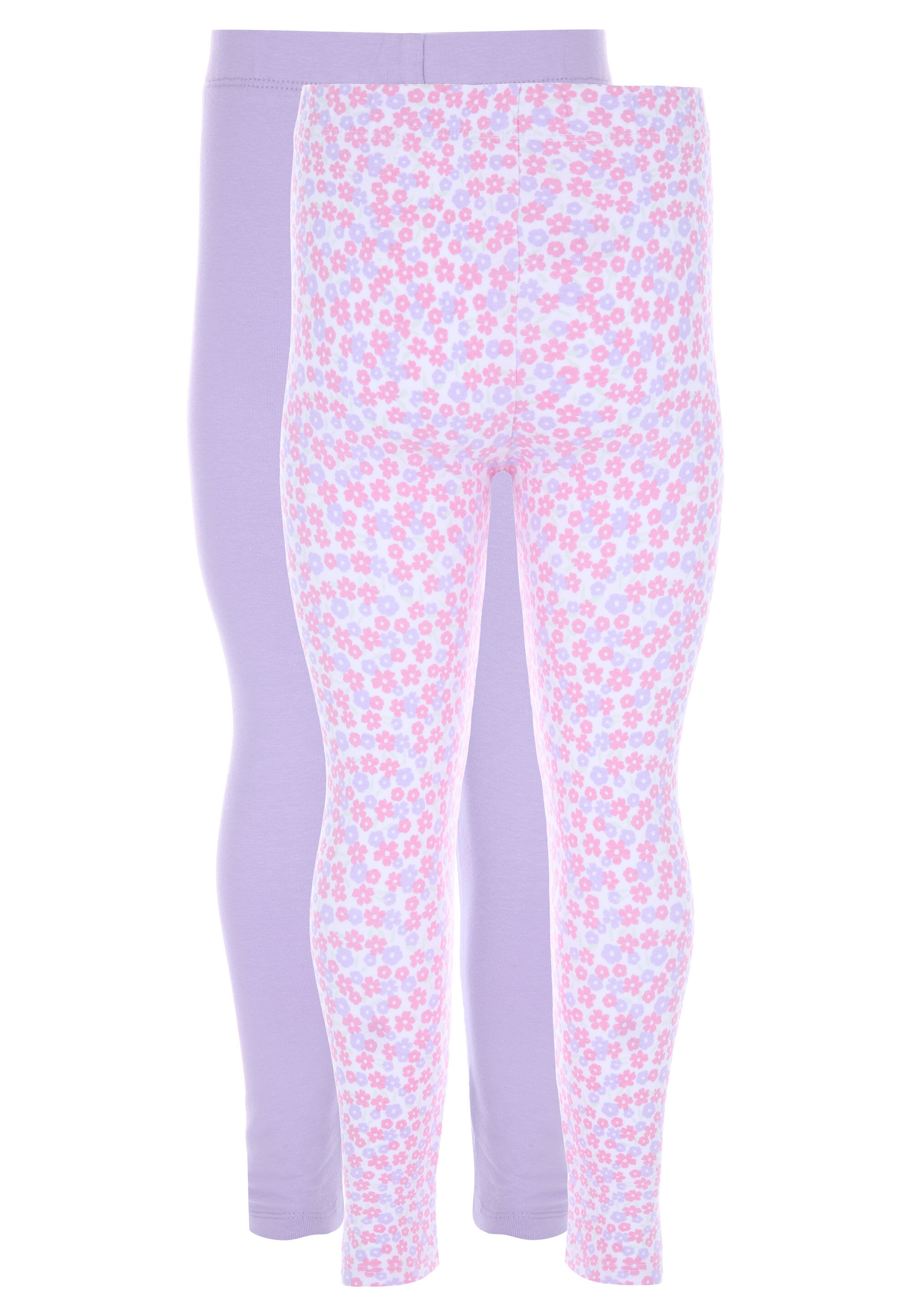 Younger Girls 2pk Purple & Floral Print Leggings