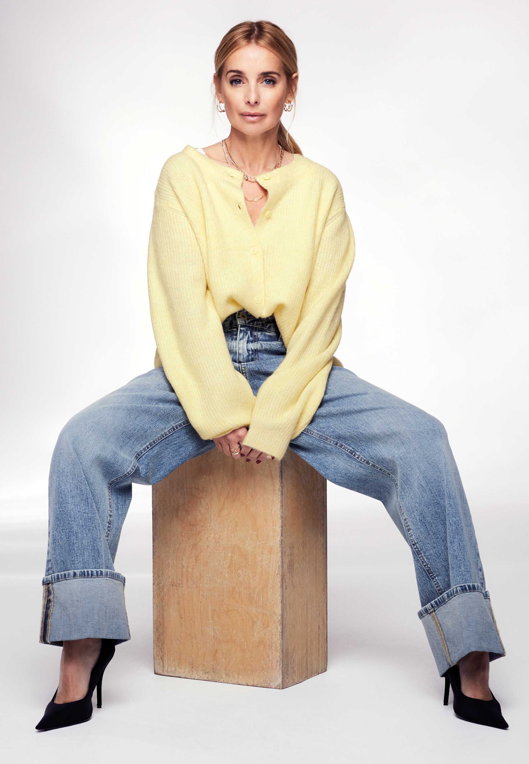 Womens Buttermilk Yellow Plain Ribbed Cardigan